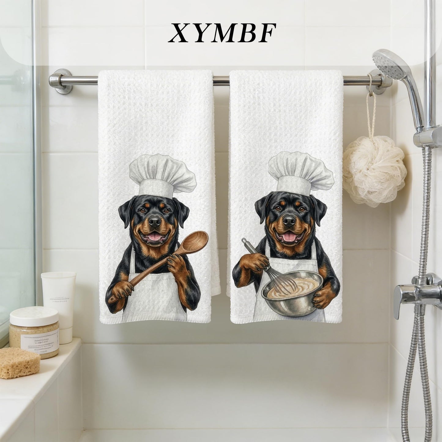 XYMBF Rottweiler Gifts Kitchen Towels, Rottweiler Gifts Dish Tea Towel, Puppy Chef Dog Lover Gift Decorative Hand Tea Towels for Kitchen Decor, 16X24 Inch Set of 2