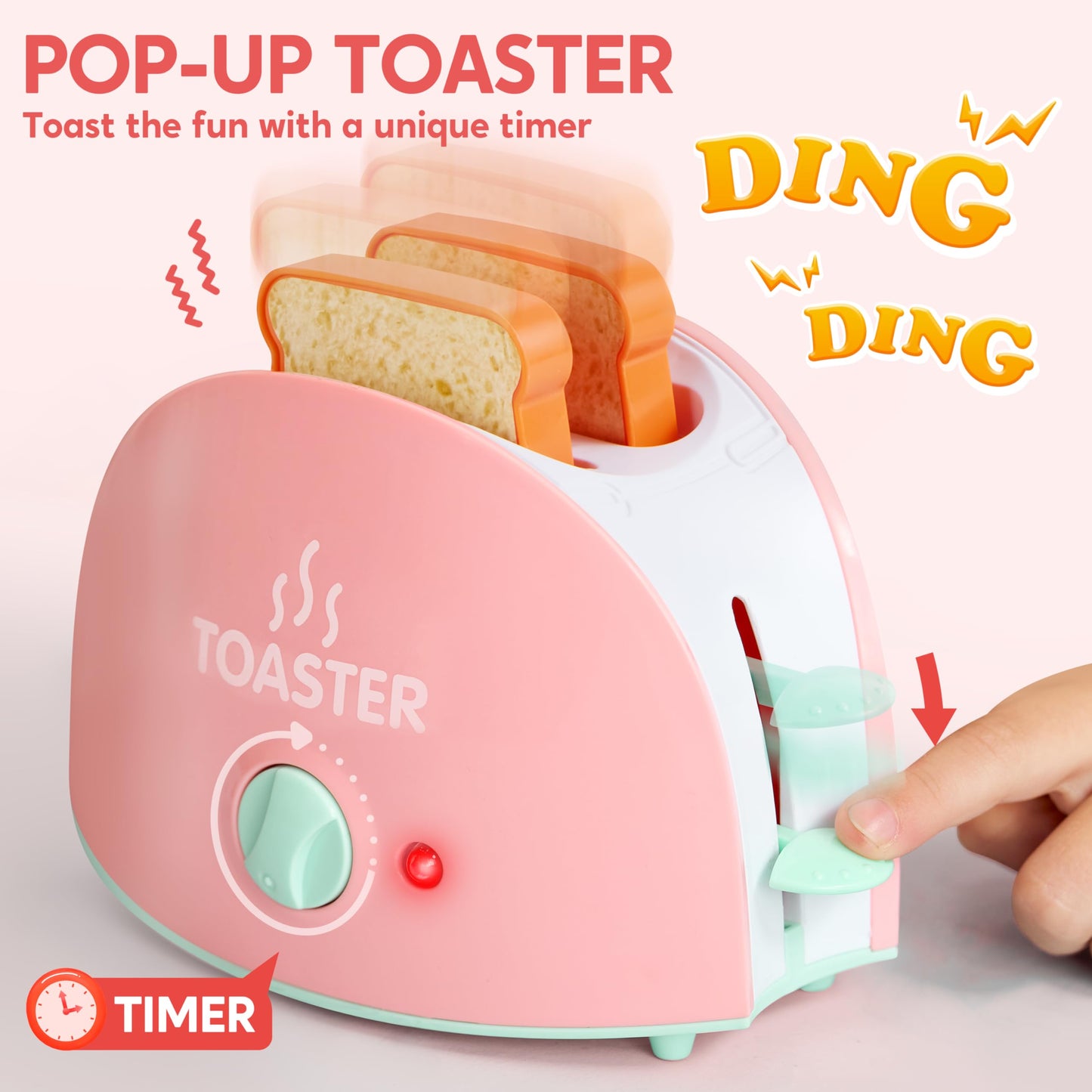 Joyin Play Kitchen Toys, Pretend Food Kitchen Accessories Girls Toy with Coffee Maker, Mixer, Toaster with Realistic Lights& Sounds, Birthday Gift for Kids