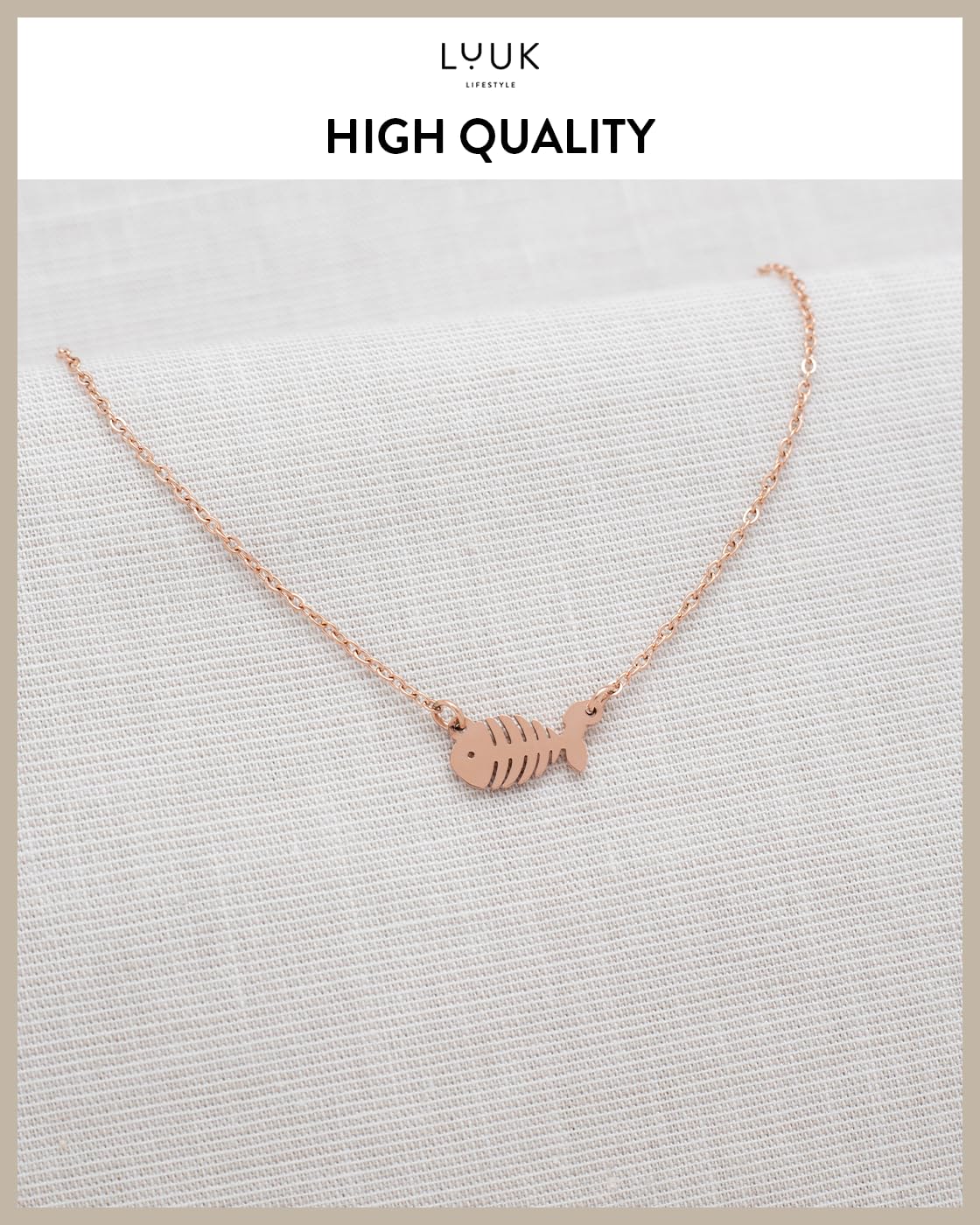 LUUK LIFESTYLE Waterproof Fishbone|Fish pendant necklace, 19in adjustable sturdy chain, tarnish-free, Gift for sister friend daughter, dainty, trendy, aesthetic, simple (HAPPINESS Gift Card)