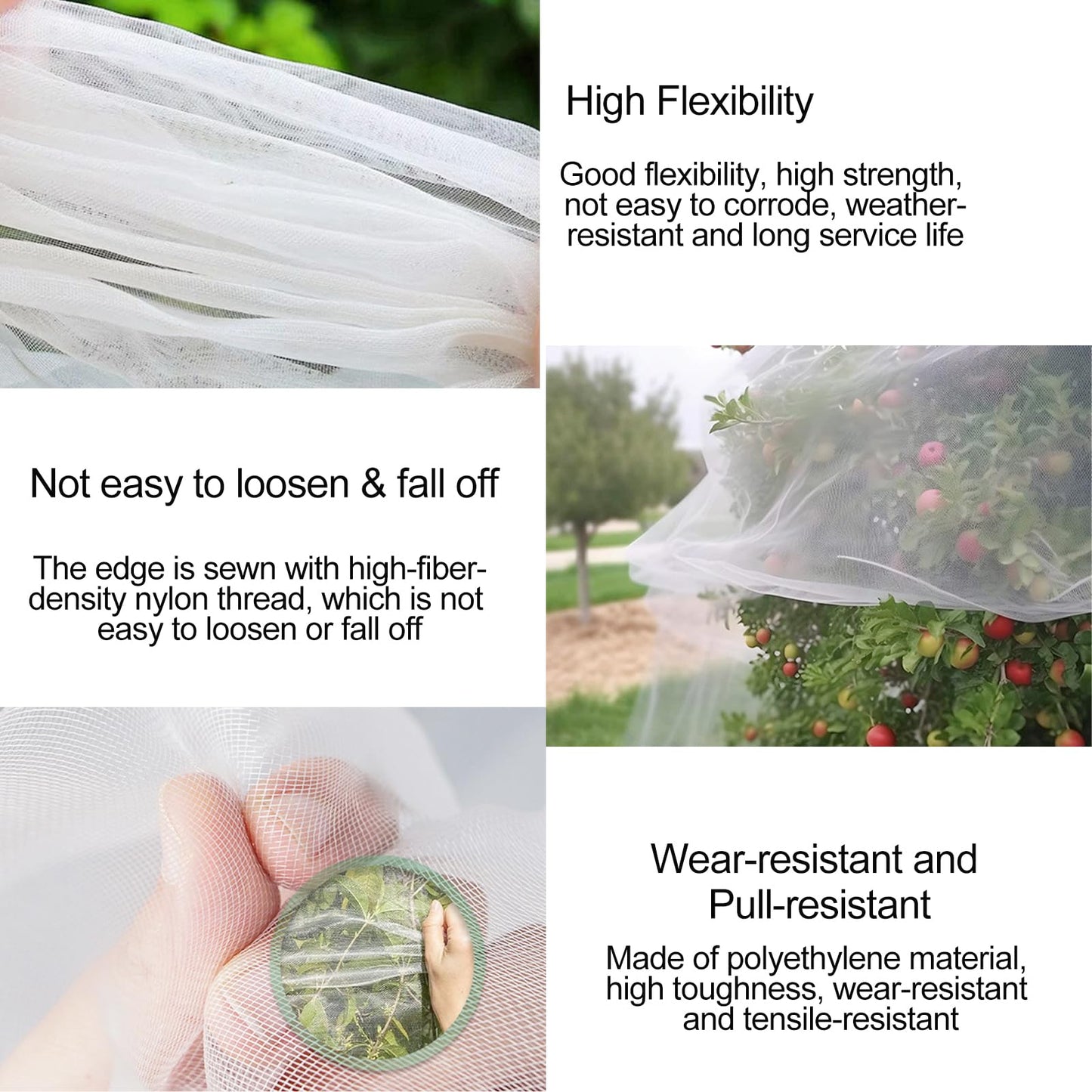 Garden Mesh Netting with Drawstring & Zipper,4PACK 2.3Ft x3.3 FT Mesh Netting Pest Barrier Protection Bird Mosquito Net Plants Cover for Patio Vegetable Plants Fruit Tree