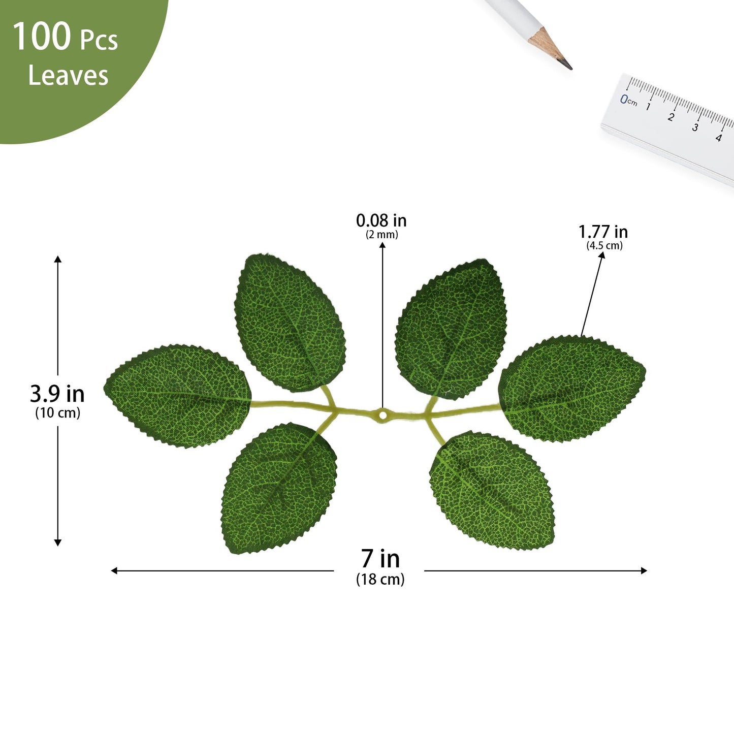 Vignor 100 Pcs Artificial Flowers Green Leaf Bulk Faux Greenery Silk Fake Rose Leaves Bouquet Garland Wreath Floral Arrangement Supplie DIY Craft (6 Medium-Leaf Green)