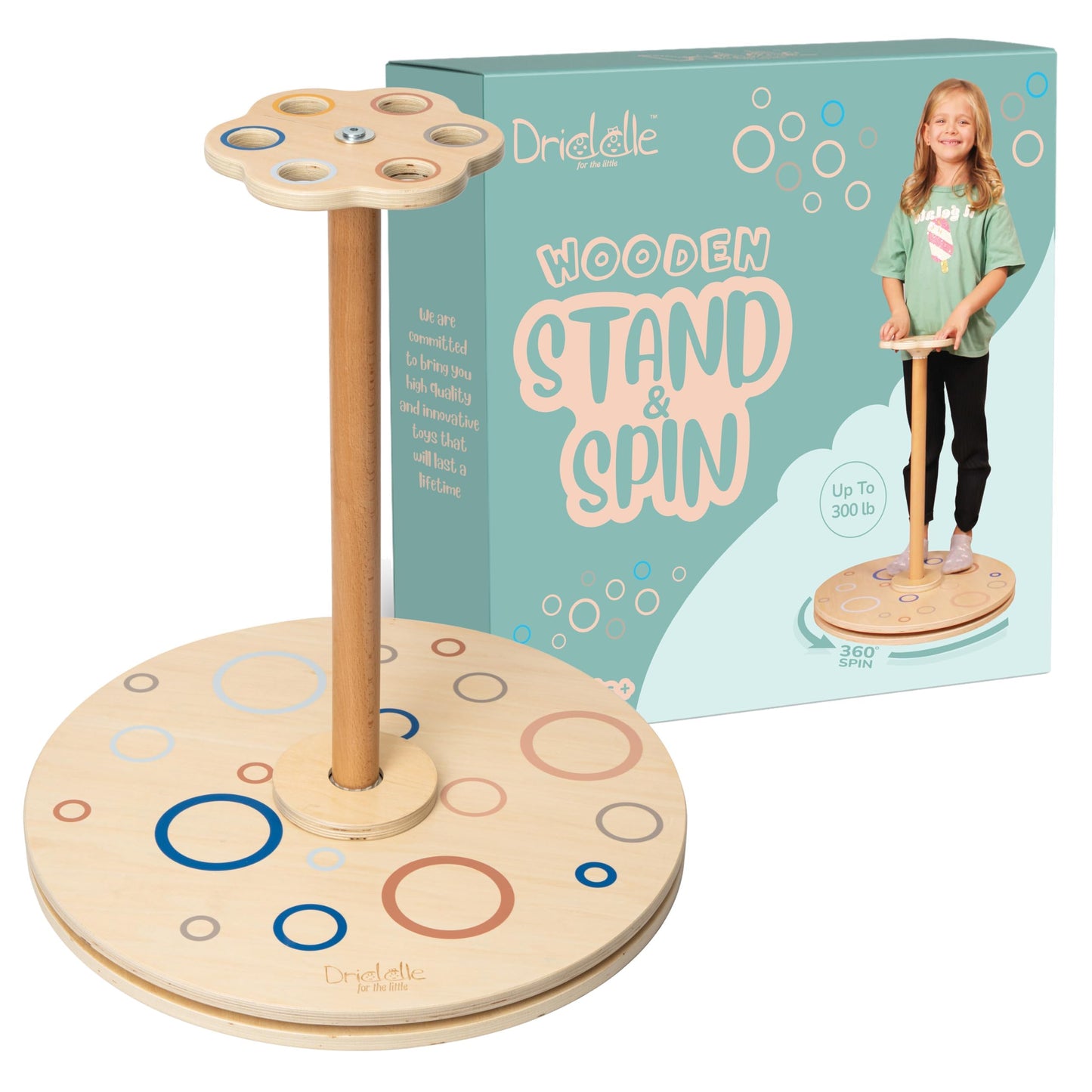Driddle Wooden Stand and Spin Toy | Balance Board 360° Spinner Stand Toddler Toys Age 2, 3, 4, 5, Birthday for Boy Girl, 18 Months +, Kids Toy Indoor or Outdoor for 2 Year Old (Patent Pending)