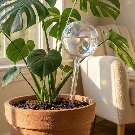 Reifier 4-Pack Large Iridescent Self Watering Globes - Self Watering Bulbs for Indoor & Outdoor Plants - Hand-Blown Water Globes - Aqua Globes for Plants - Measures 8.8" L x 3" D / 7 oz