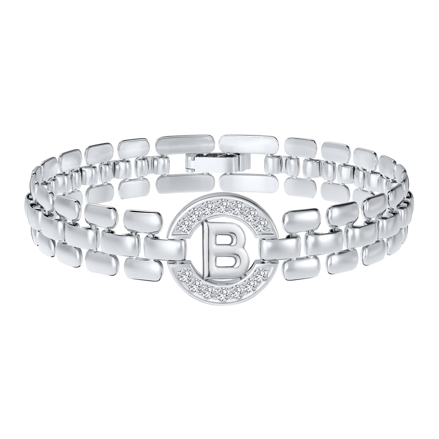 WEDDINEN Initial Bracelet,Silver Letter Bracelets for Women, Thick Bangle Wrist Gold Alphabet Bracelets for Women, Christmas Gifts for Women Jewelry Initial B Charm Chain