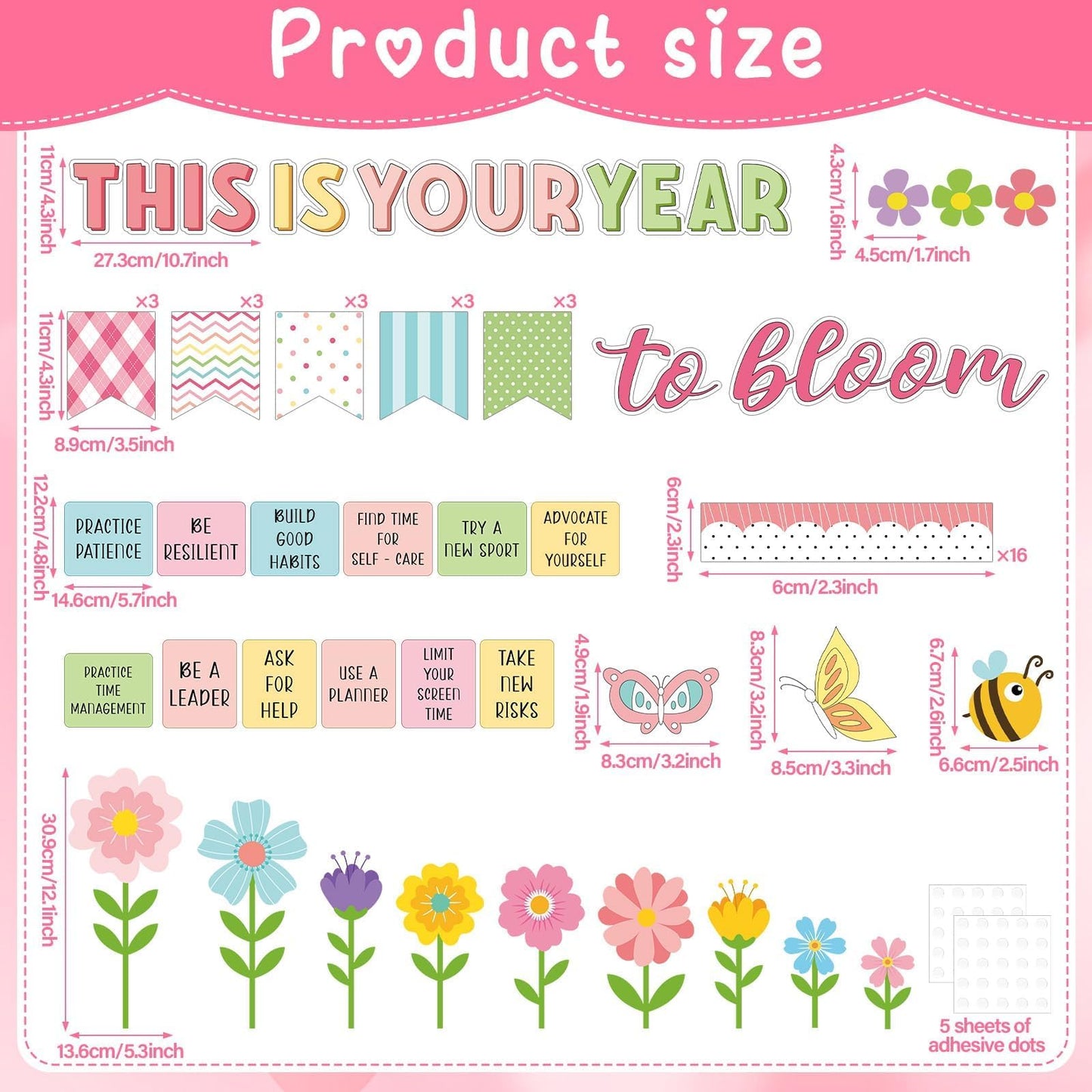 Spring Bulletin Board Decorations Positive Flower Butterfly Paper Cutouts Inspirational This is Your Year Bulletin Board Set Spring Bee Floral Poster for School Class Chalkboard Wall Decoration Favor