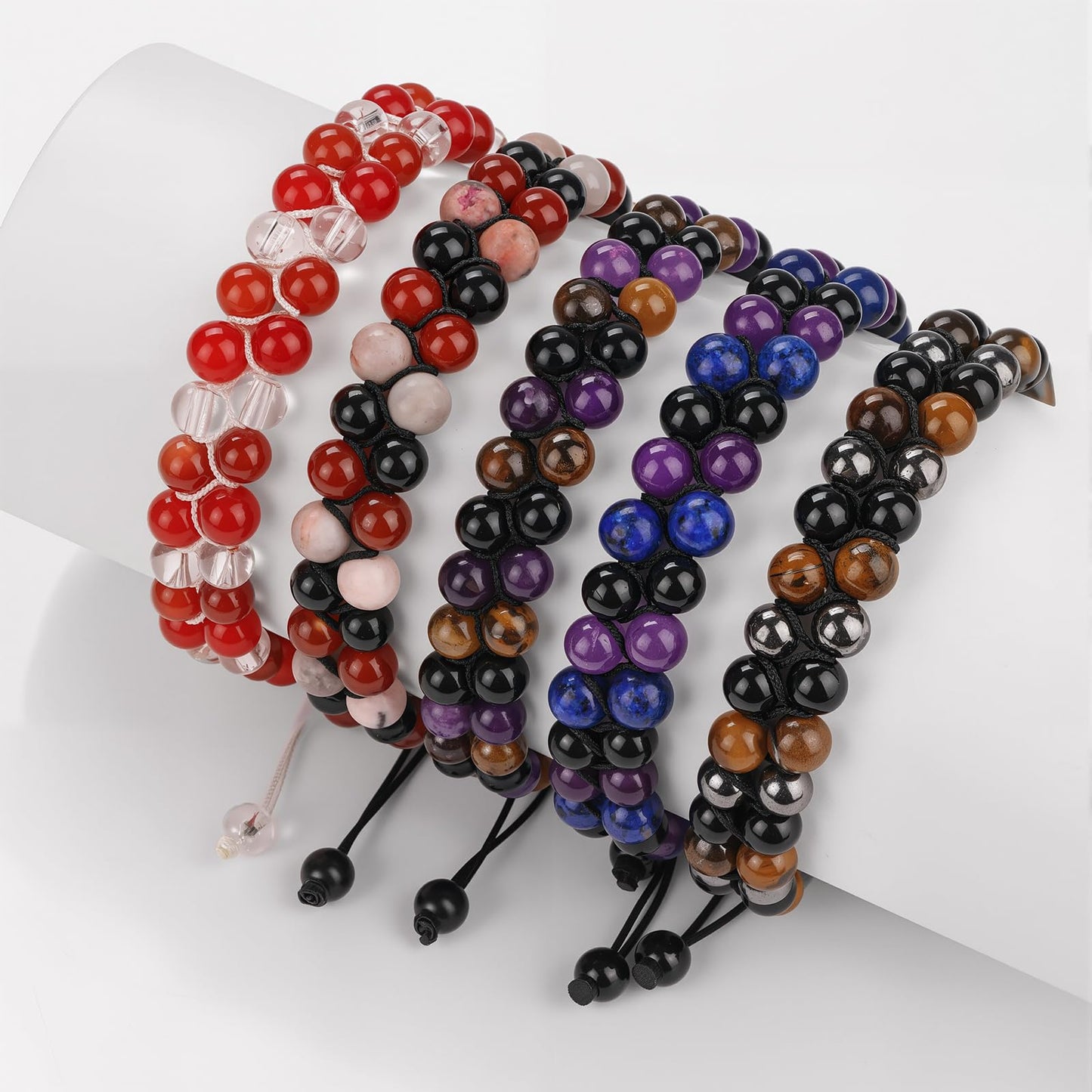 Raicegs Stress Relief Bracelet Natural Stones Amethyst Lapis Lazuli Black Obsidian Beaded Bracelet for Men Women Healing Crystal Bracelet