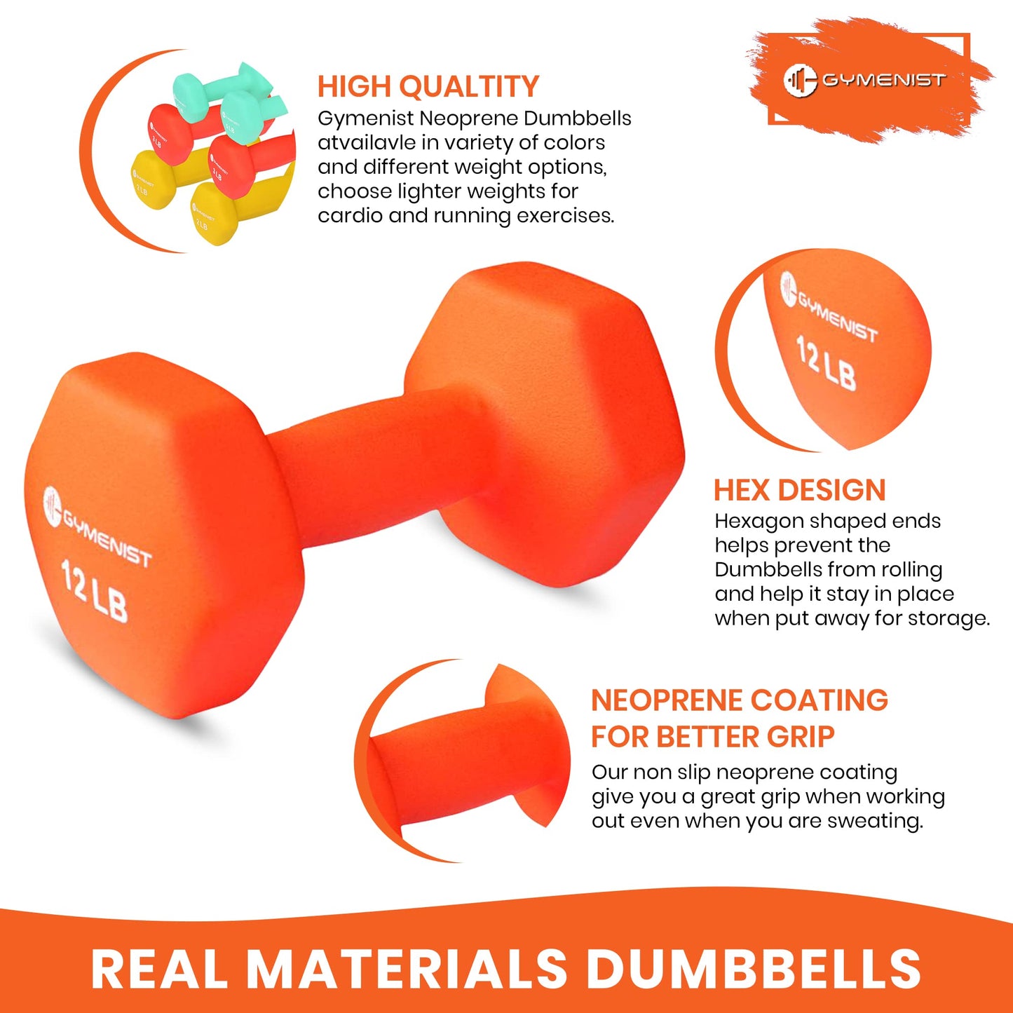 GYMENIST Pair of Dumbbells Set of 2 Soft Non Slip Grip Dumbbells Pair Covered with Neoprene (3 LB)