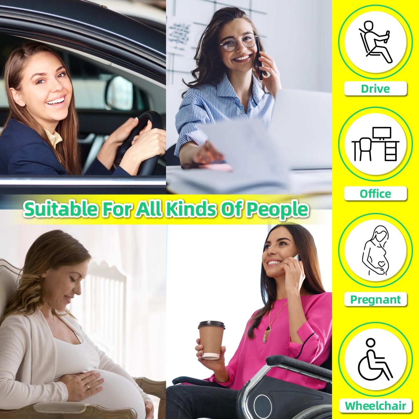 kingphenix Car Seat Cushion with Back Support Pillow: Enhanced Comfort Memory Foam Design for Pain Relief, Ideal for Drivers and Office Use - Ergonomic Lumbar Comfort for Long Sitting - Black