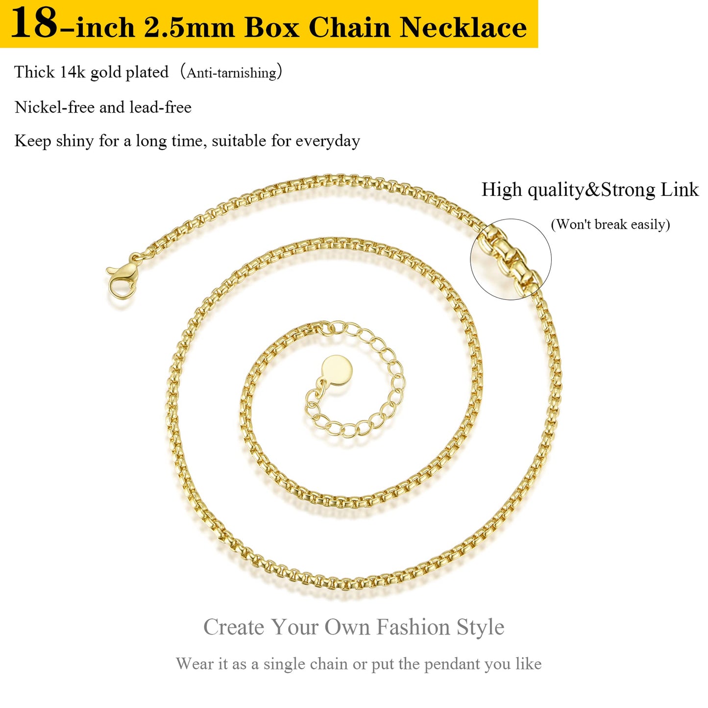 NUZON Cubic Zirconia Evil Eye Pendant Necklace for Women 18K Gold Box Chain Necklace Round Charm Lucky Faith Amulet Protection Jewelry 18’’