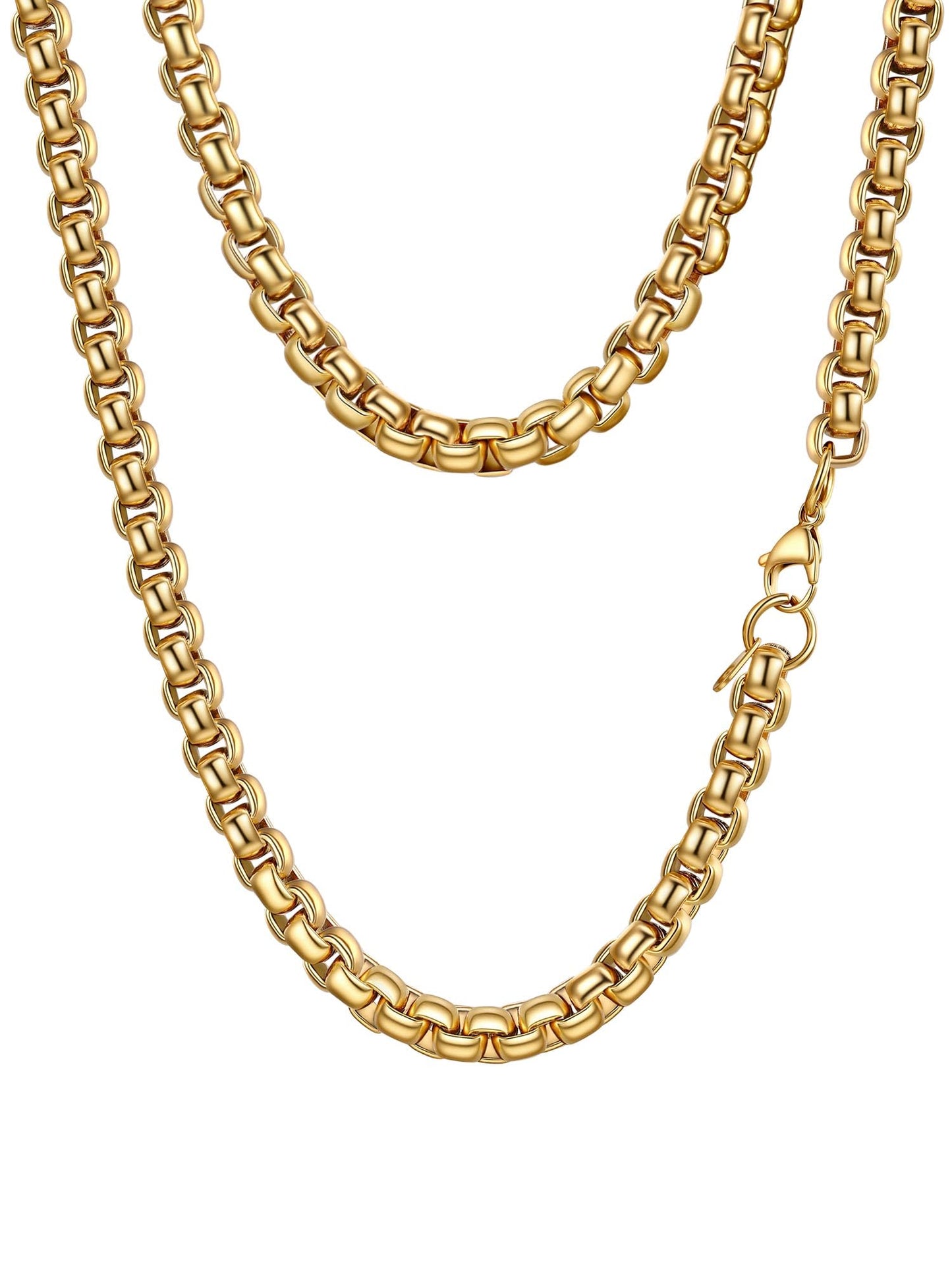 PROSTEEL Mens Chain Necklace, Squre Rolo Cable Chains 8mm Chunky 18K Gold Necklace Waterproof & Non Tarnish Men and Women Jewelry with Gift Box 18in