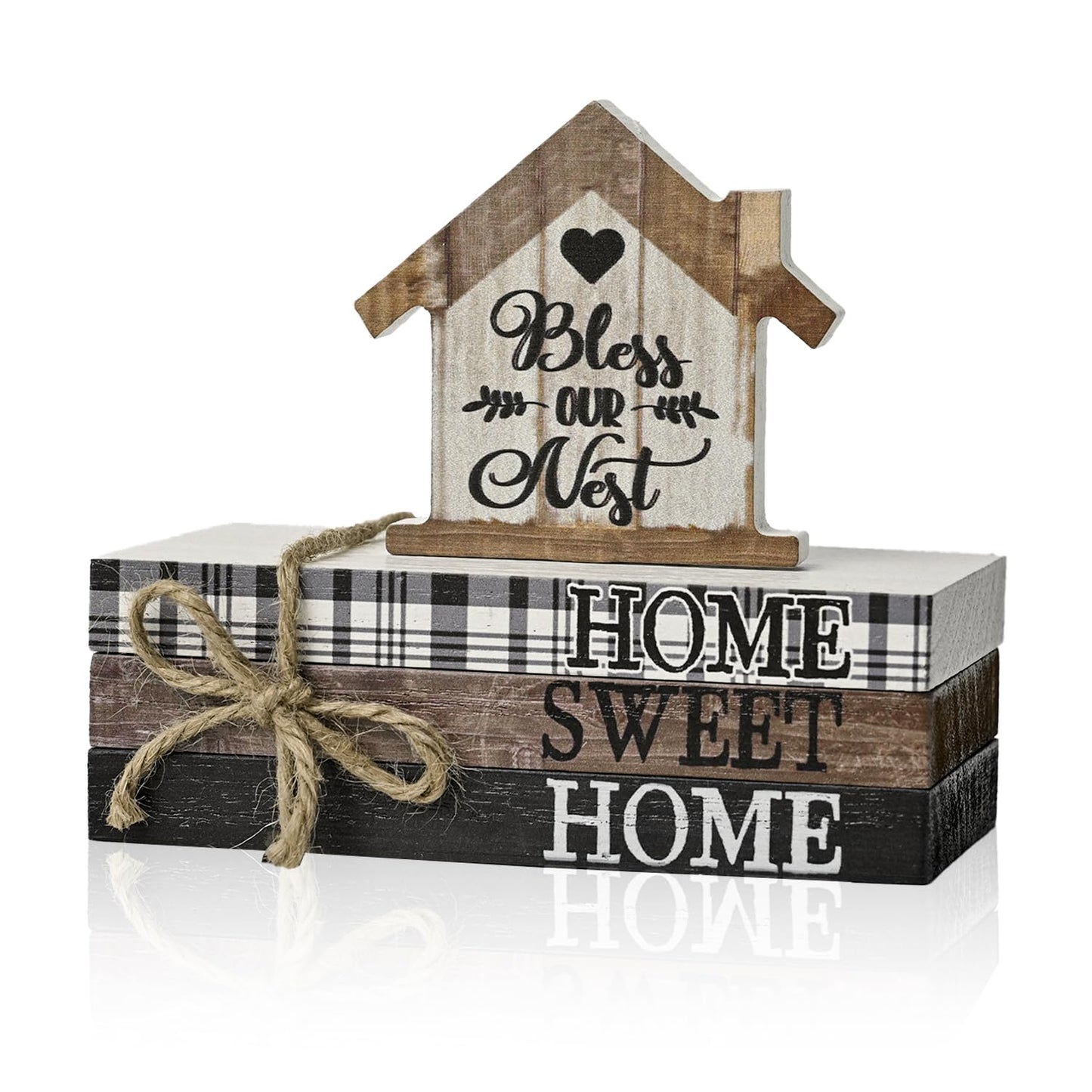 Smile Farmhouse Wooden Tabletop Decor Rustic Home Sweet Home Table Centerpiece, Block Sign Tiered Tray Decoration for Kitchen Shelves Desk Mantel