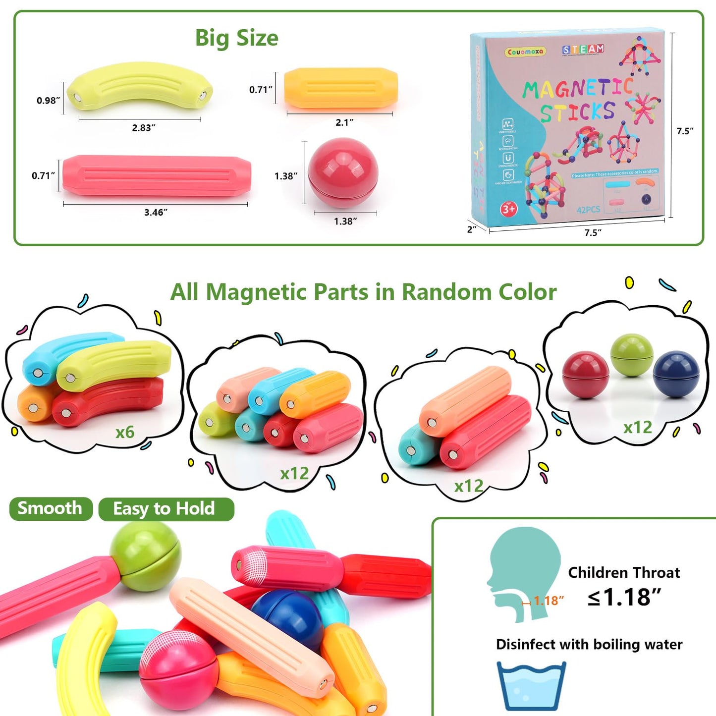 COUOMOXA Magnetic Building Blocks for Toddlers: STEM Educational Toys for 3 4 5+ Years Old Kids - Magnetic Stick Montessori Game for Family for Boys Girls 3-5