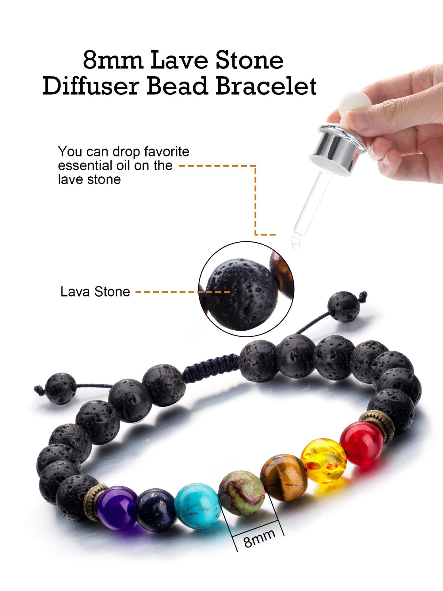 Tatuo 4 Pcs Lava Rock Bracelet for Men Bead Chakra Essential Oil Diffuser Bracelets Jewelry Gift(Style E)