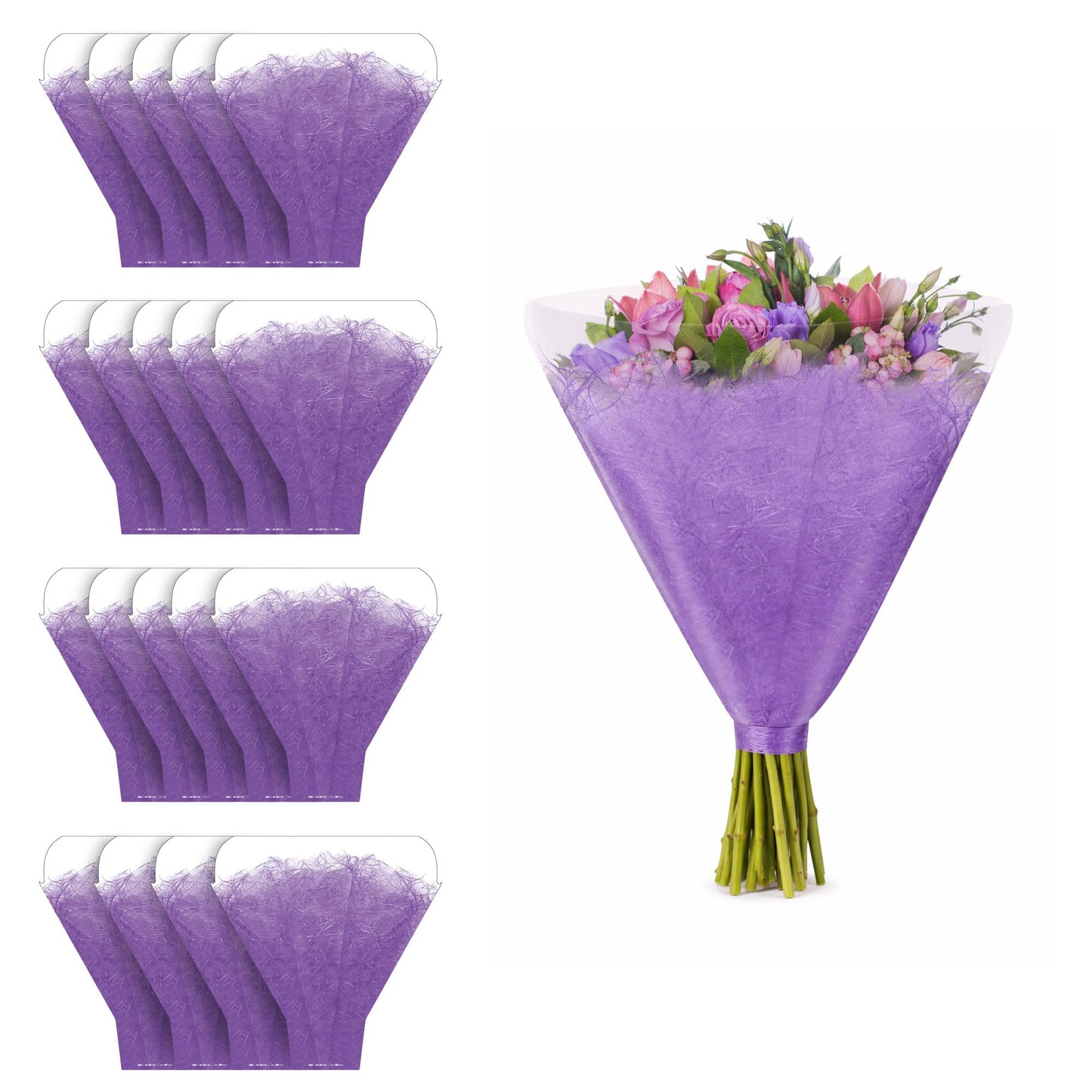 the florist Supply Aria Sleeves 20 Pack 17.3 x 17.1 x 4.9 Inch Waterproof Flower Bouquet Wrapping Sleeves, Flower Bouquet Bags, Plastic Floral Sleeves, Gift-Ready for Wedding, Birthday, Purple
