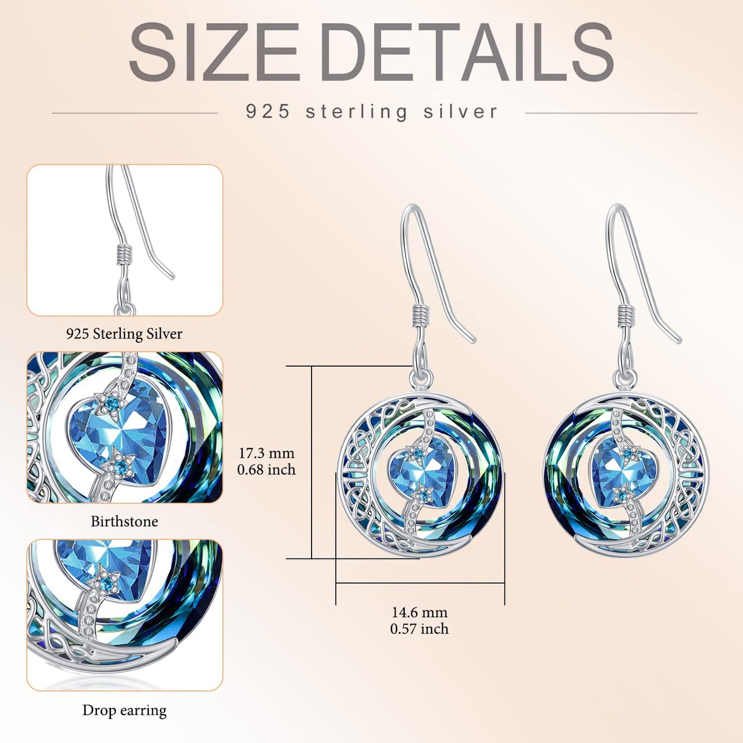 TOUPOP Topaz Earrings December Birthstone Earrings Sterling Silver Moon and Star Drop Dangle Earring Jewelry Blue Crystal Birthday Mothers Day Gifts for Women Mom Her