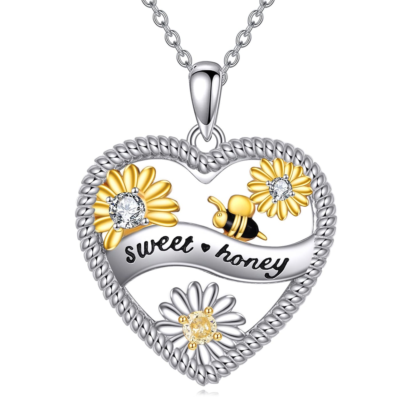 LUHE Bee NecklaceSterling Silver Daisy Flower Pendant Necklaces for Women Bee Jewelry Christmas Gifts for Women