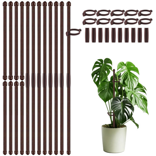 30Pcs Plant Support Stakes 17 inch SupKing Garden Orchid Sticks Extended to 3ft 4ft 5ft Plant Poles with Clips for Indoor Outdoor Potted Tomato Rose Amaryllis Vegetables Comes with 20 Ties(Brown)