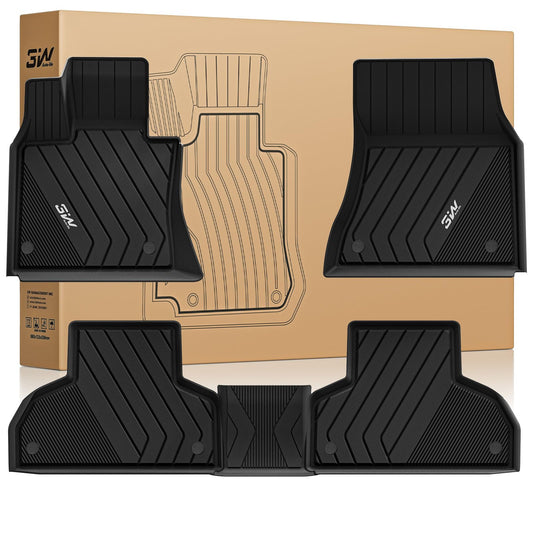 3W Floor Mats Custom Fit for BMW X5 (F15) 2014-2018 / BMW X6 (F16) 2015-2019, All Weather TPE Floor Liner 1st & 2nd Row Accessories Car Mats