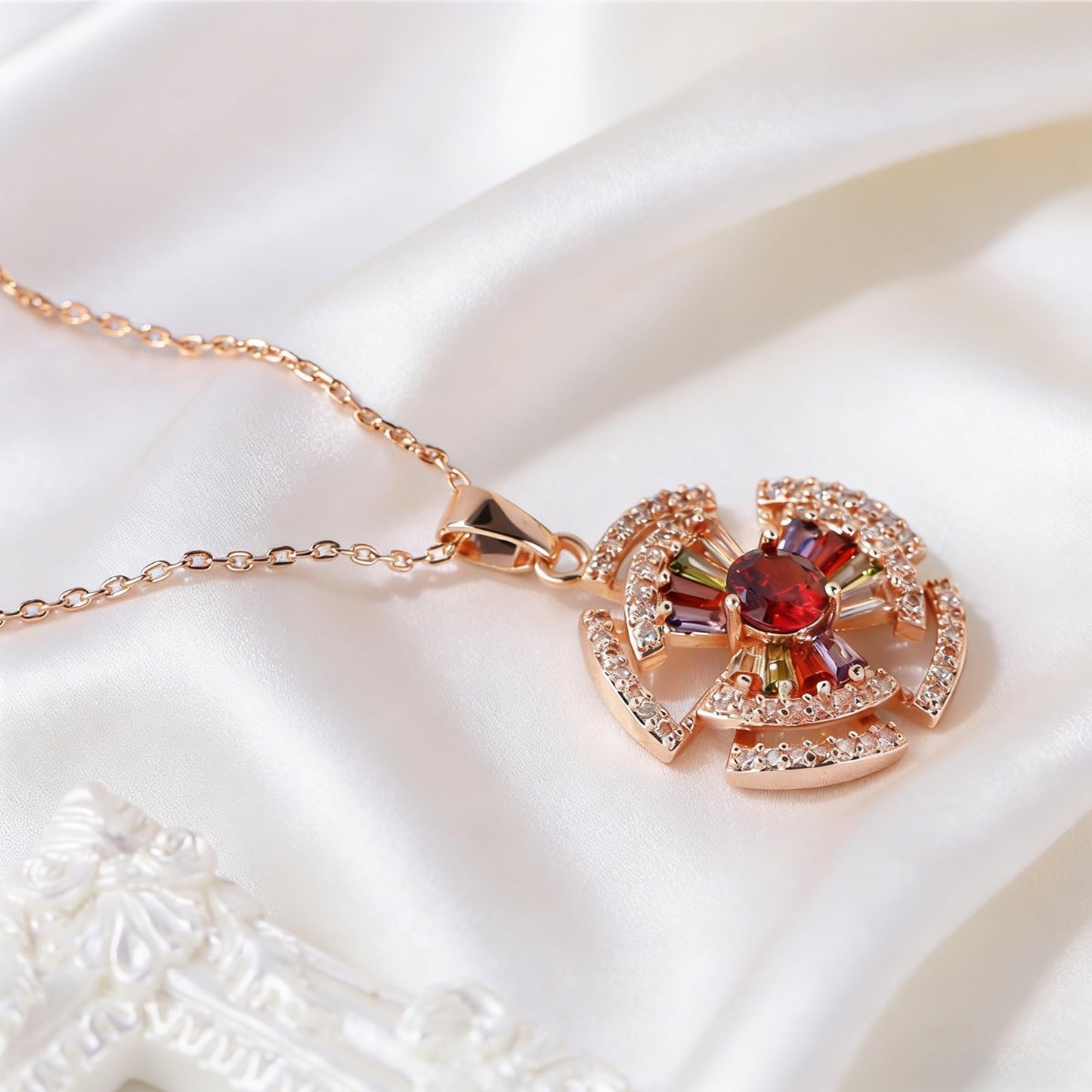 Kim Carrey Italian Elegant Rose Gold Necklace for Ladies | 18K Rose Gold Plated Necklace Pendant for Women | Gemstone necklace, Gift for Daughter, Wife, Mom, Her Jewelry (Vibrant Rainbow)