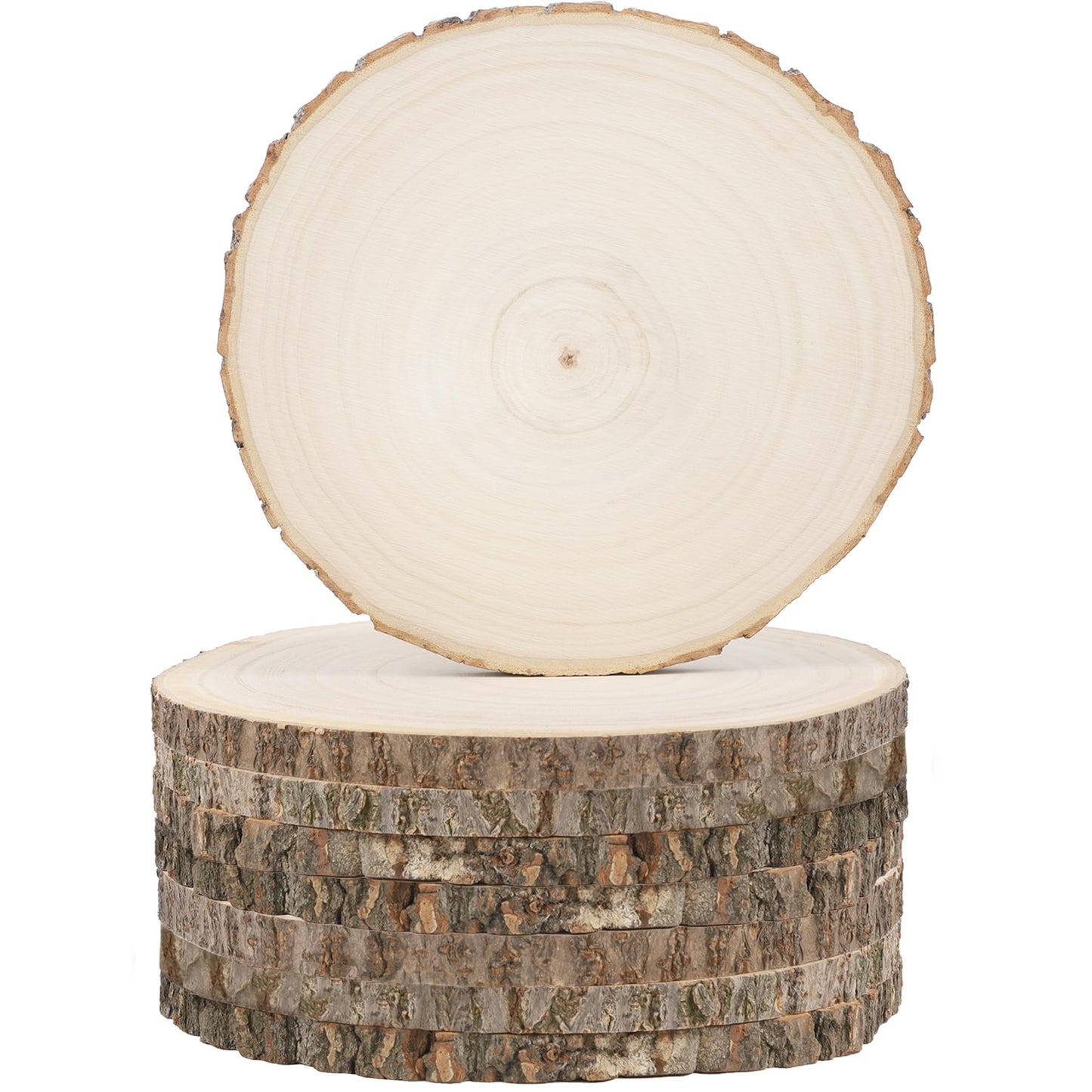 Sancodee 8 Pcs Large Unfinished Wood Slices, 6-7 Inches Wood Slabs for Centerpieces Natural Wooden Circle, DIY Wood Centerpieces for Tables Wedding Party Door Sign Decor