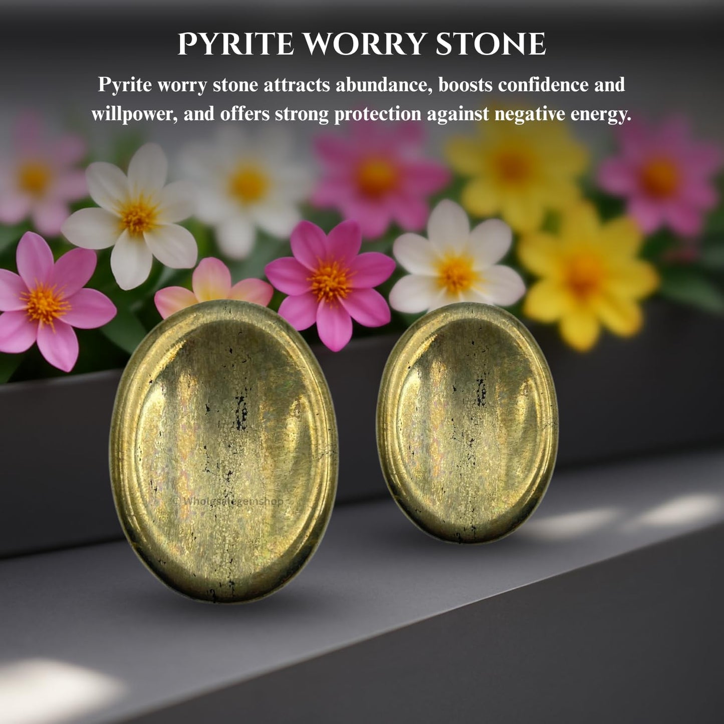 GEMSCITE Pyrite Thumb Worry Stones Metaphysical Gemstone Crystal Healing Reiki Men Women Gift FENG Shui Positive Energy Love Wellness Palm Stones Wicca Powerful