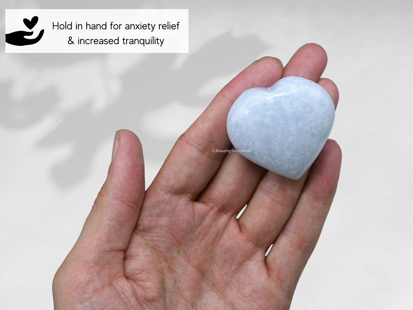 Amazing Gemstone Blue Calcite Celestite Crystal Heart Palm Stone - Pocket Massage Worry Stone for Natural Body Chakra Balancing, Reiki Healing and Crystal Grid