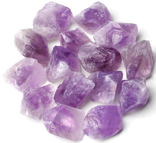 QINJIEJIE Amethyst Raw Crystals Stones Natural Rough Gemstones Rocks Bulk Large 0.8-1.2" Gems Reiki Light Purple Fountain Rock for Tumbling Cabbing Polishing Wire Wrapping Wicca Decoration 0.45 lbs