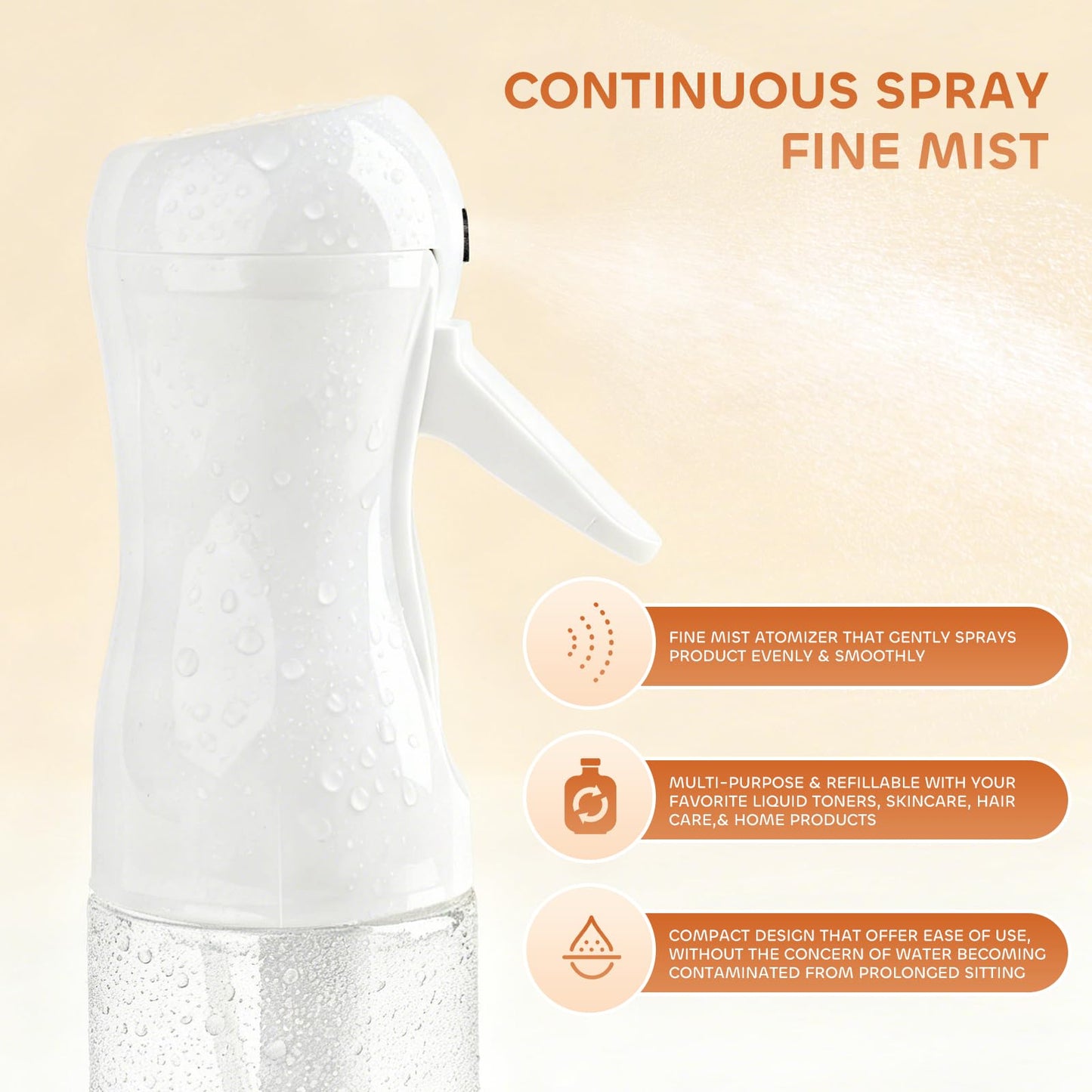AMOMELA 2Pcs Continuous Spray Bottle For Hair,Ultra Fine Refillable Water Mister for Hair Styling, Plants, Cleaning, Salon, Misting & Skin Care（200ml/6.8oz Clear） (200ML 2PACK)