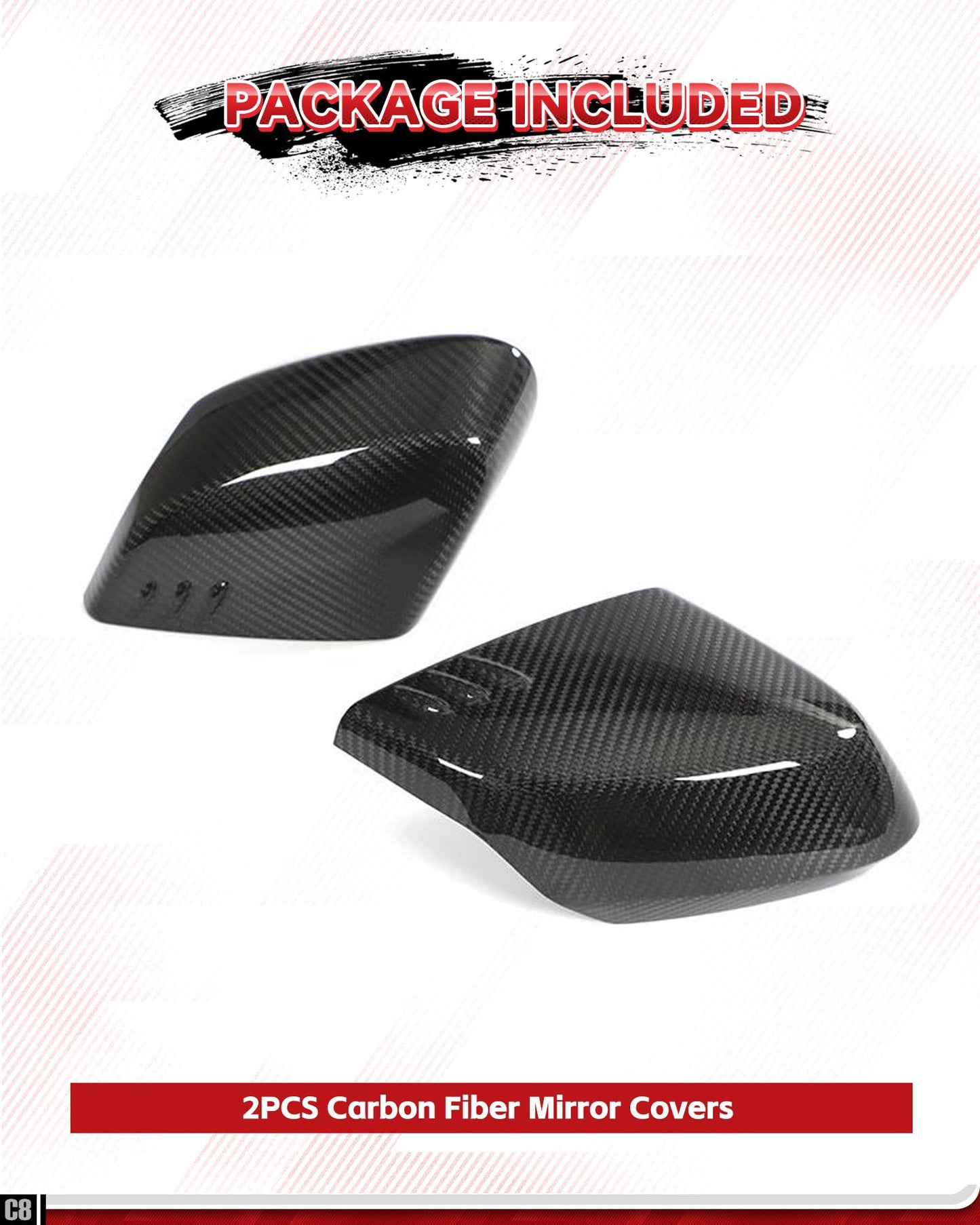 Etesan Carbon Fiber Mirror Covers Fit for Corvette C8 Z51 Z06 Stingray E-Ray 2020-2025, Real Carbon Fiber Rear view Mirror Guard Cover Trim 2PCS
