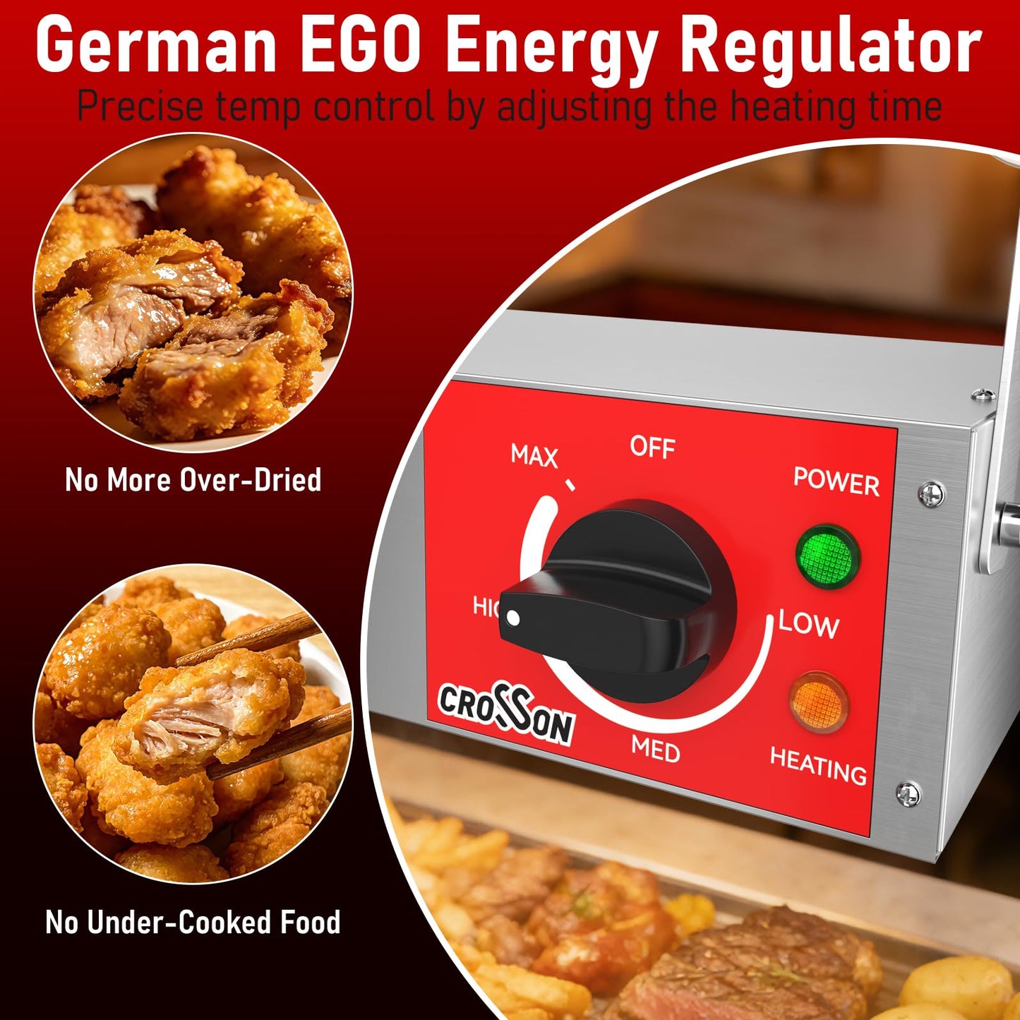 CROSSON Electric Food Heat Lamp 24 Inch Commercial Food Warmer Strip Heater with German EGO Thermostat,Dual Installation Options for Buffets & Parties,500W