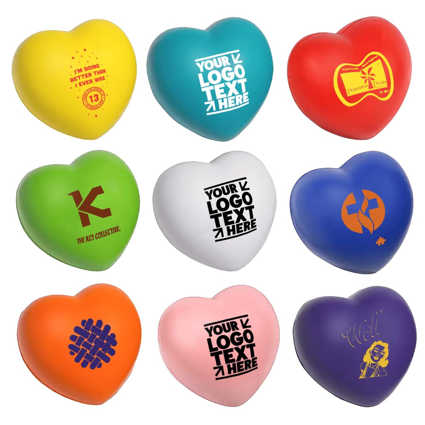 50 Sets of Custom Stress Relief Foam Balls with Logo, Bulk Heart Shape Personalized Foam Balls, Anxiety Stress Relief Stress, Perfect for Office, Travel or Home