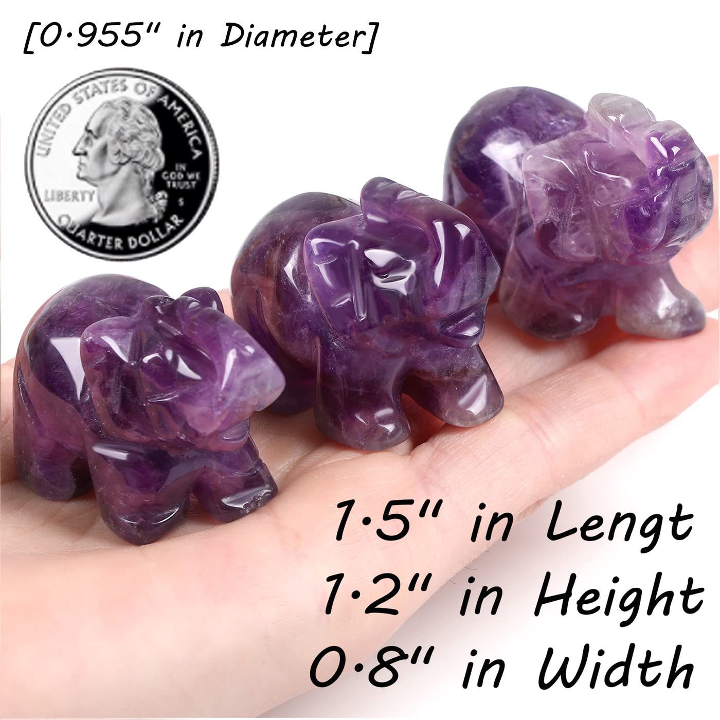 QINJIEJIE Amethyst Elephant Decor Statue Crystals Healing Stones Crystal Pocket Figurines Cute Stocking Stuffers Sculpture Gemstones Spiritual Home Office Desk Purple Decor Elephant Gifts for Women