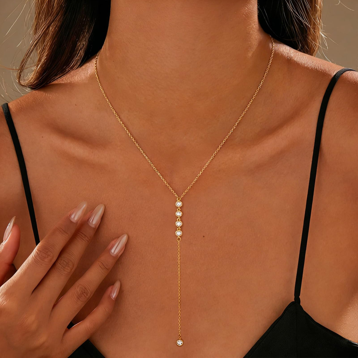 ENGCKSHI Necklace for Women, Dainty Long 14K Gold Y-Shaped Necklace Jewelry Trendy Beaded Layered Chain Drop Necklaces Jewelry Women Gifts