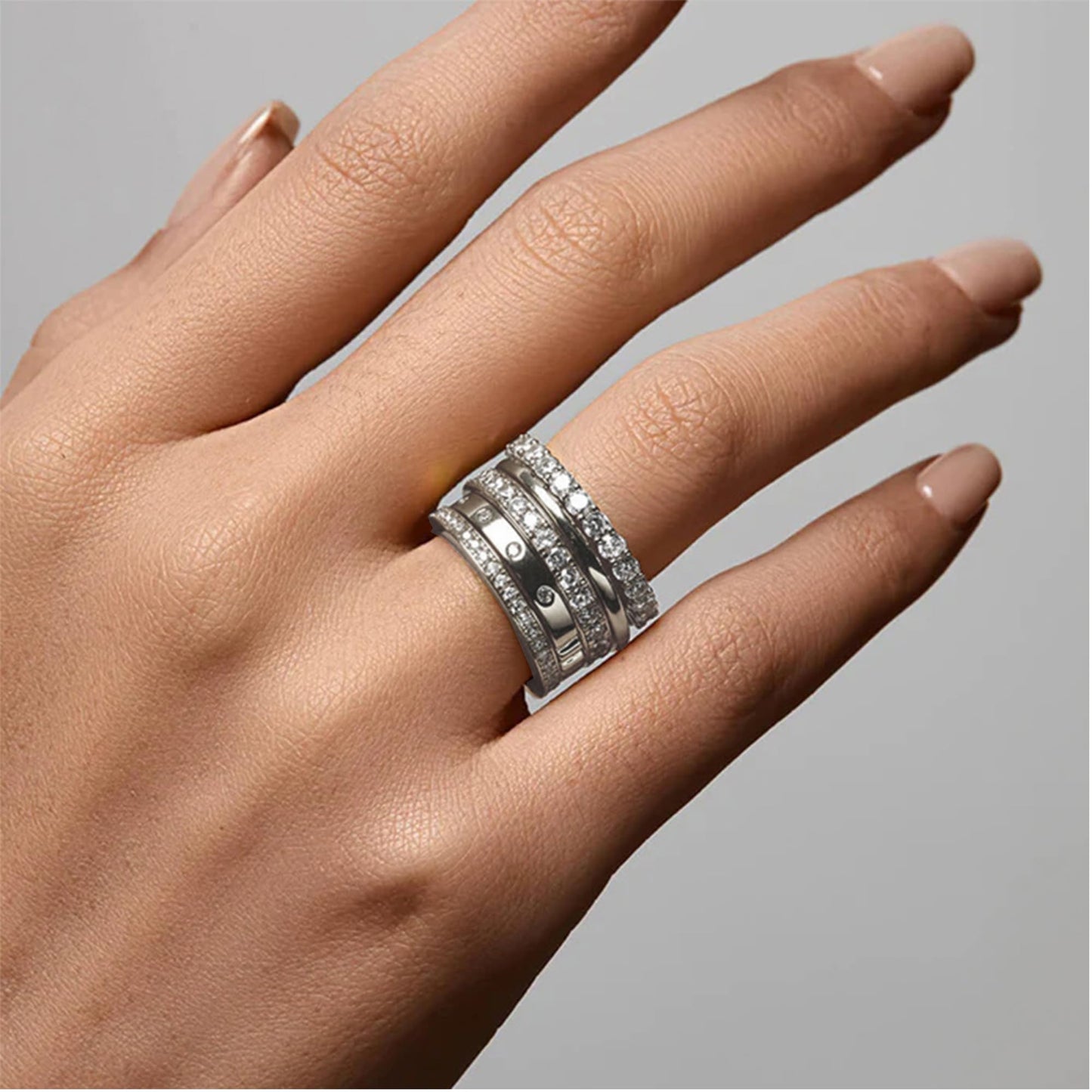 FAXHION Silver Rings for Women Non Tarnish, 14k Gold Plated Dainty Stacking Cubic Zirconia Thumb Rings, Gold Knuckle Women Rings Set Jewelry Size Gold-7 (5)