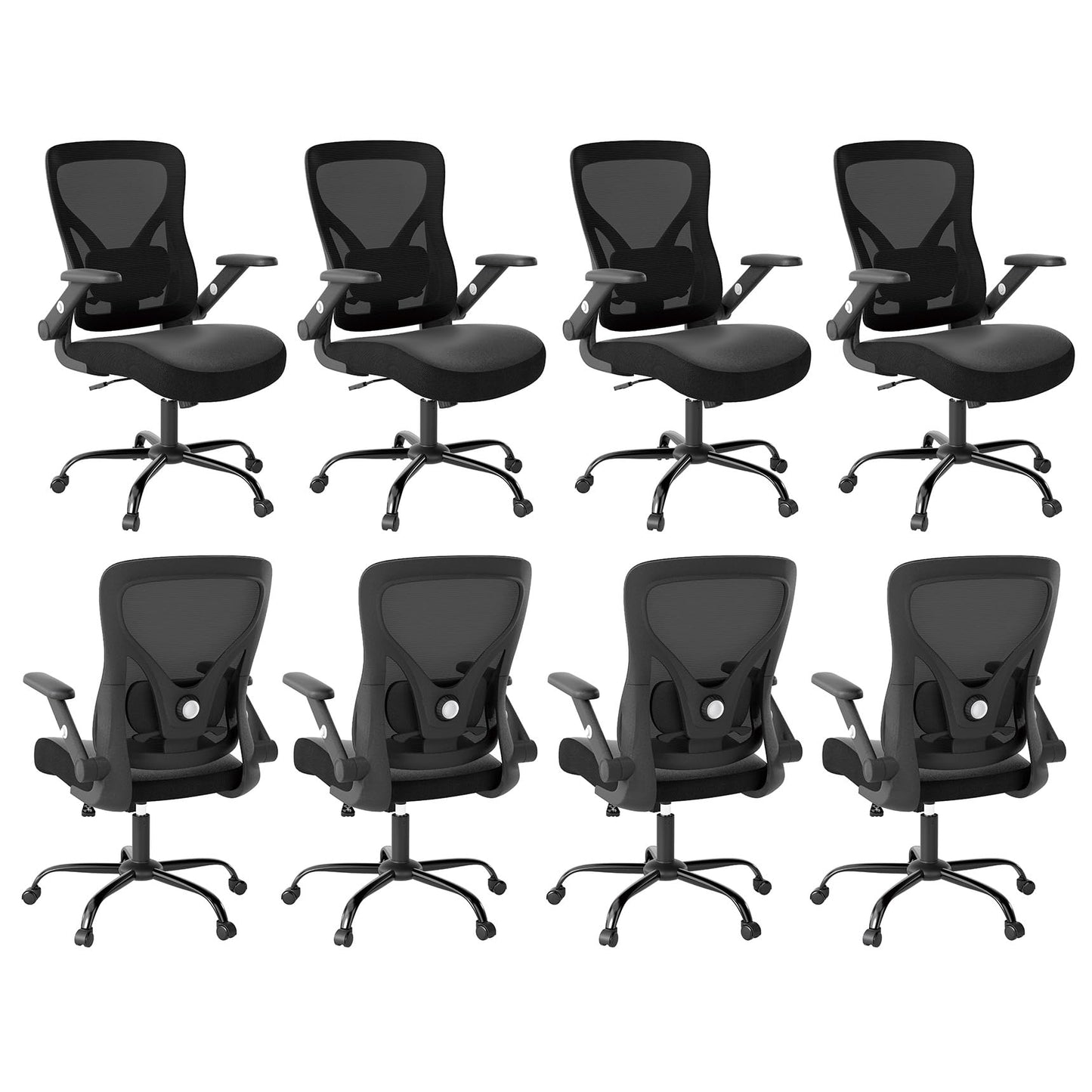 ralex-chair 8Pack Office Chair Ergonomic with Adjustable Lumbar Support,Desk Chair with Mesh Back& PU Leather Seat,Computer Chair with 3D Flip-up Armrest, Comfortable for Work,Home，Conference Room