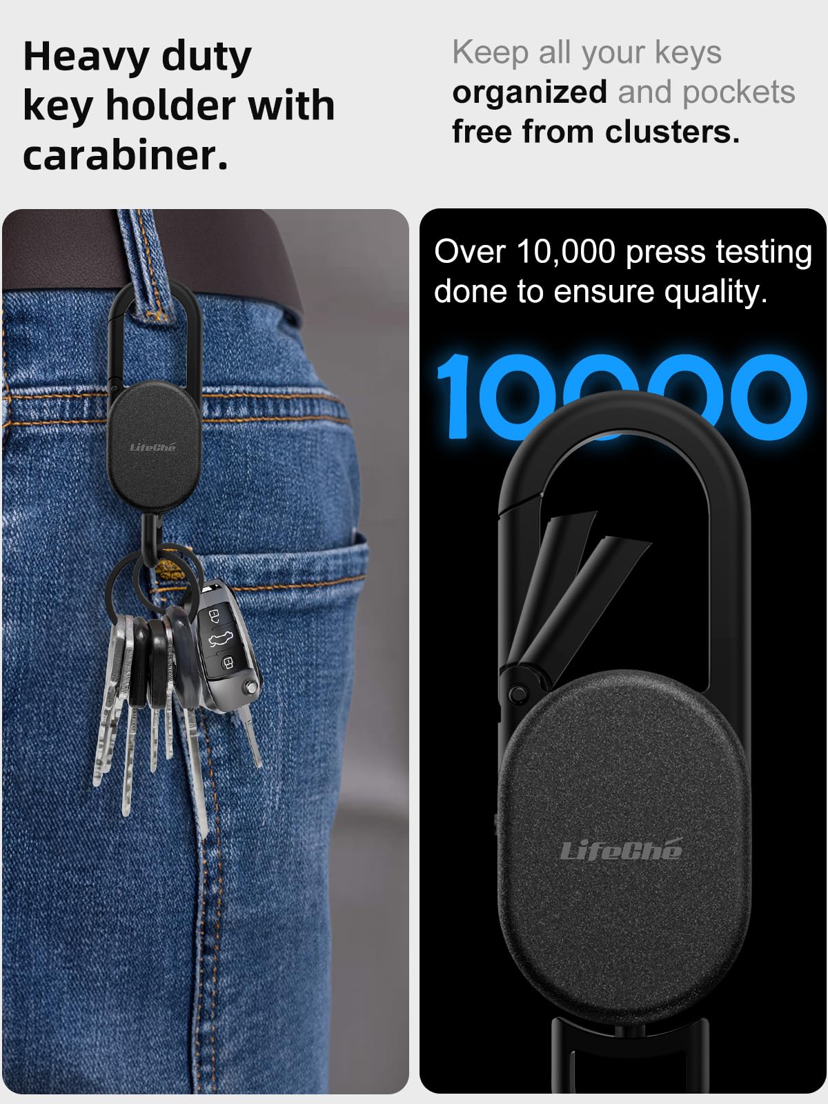 Keychain, Key Finder Built-in Anti-Loss Tracker, Heavy Duty Key Holder, Premium Stainless Steel Keychain Carabiner Car Key Chains with GPS Global Locator Tracking Waterproof (Black)
