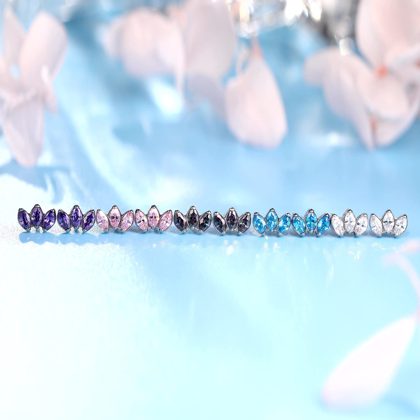 Limerencia Hypoallergenic G23 Pure Titanium Earrings | Crown Cubic Zirconia | F136 Implant Grade Piercing Studs| Suitable for Sensitive Ears Delicate Jewelry (Aquamarine)