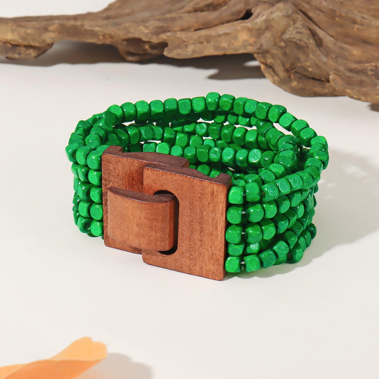 Coiris Boho Bangle Bracelets for Women Wooden Beaded Bracelets Chunky Bohemian Beach Bracelets Jewelry for Women(BR1235-Green)