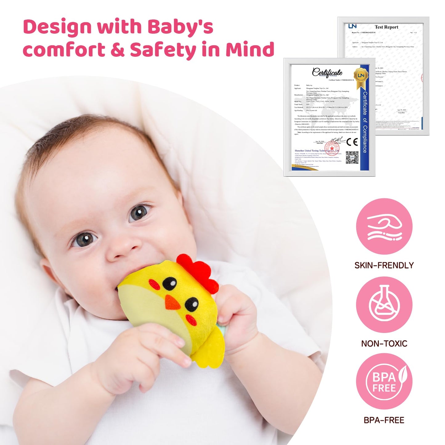 PADONISE Baby Toys 6-12 Months, Montessori Sensory Newborn Toys, Stuffed Farm Animals with Rattle, Mirror, Crinkle Paper, Gift for 6-12 12-18 Months 1-3 Year Old Toddlers Boys Halloween Girls