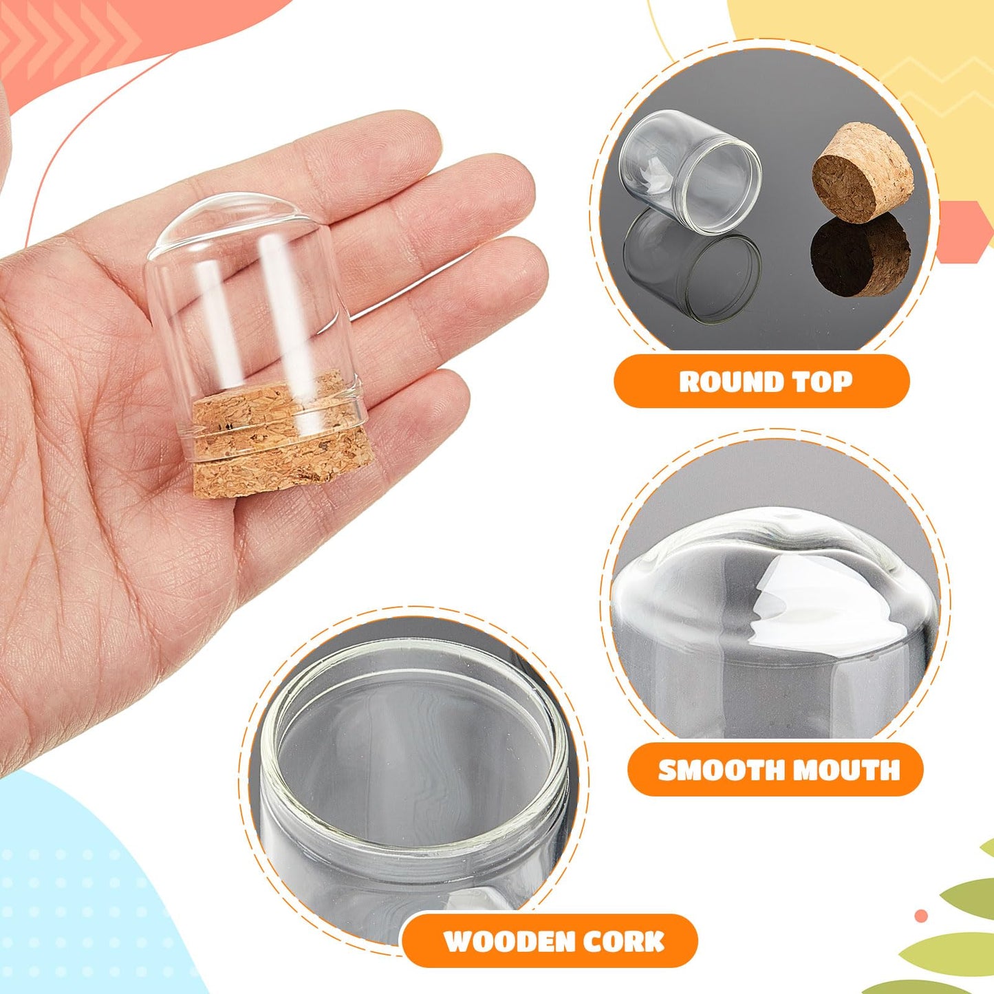 Barydat 50 Pcs Mini Cloche Glass Dome with Cork, Cloche Bell Jar Mini Glass Bottles with Base, Decorative Jars Display Case for Specimen Flower Storage Crafts Arts Party Favor Decor (15 ml)