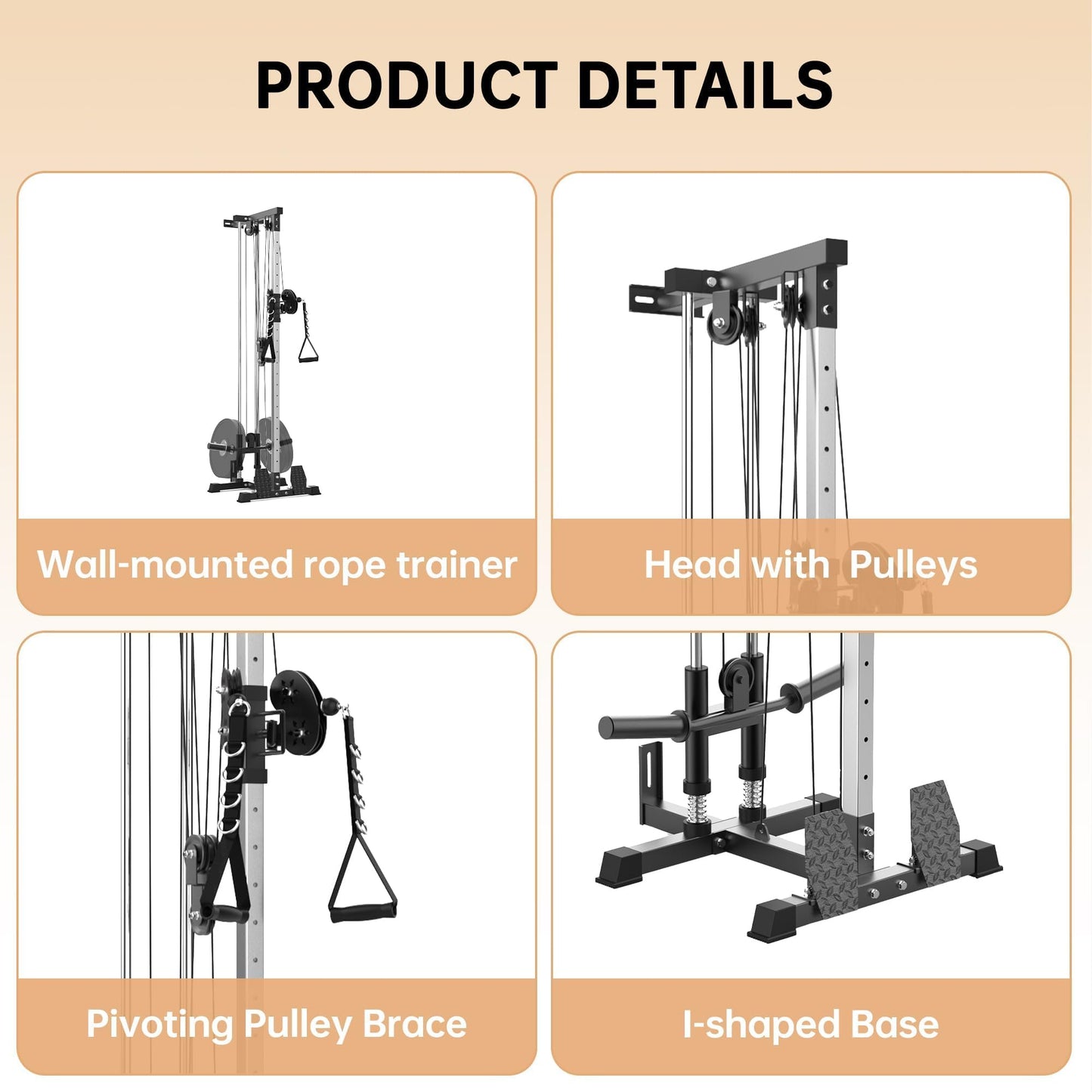 Wall Mount Cable Machine - Dual Pulley Cable Crossover System with 20 Adjustable Positions for LAT Pulldown, Row & Total Body Training | Includes LAT Bar, Tricep Rope, t-Bar & Foot Board for Home Gym