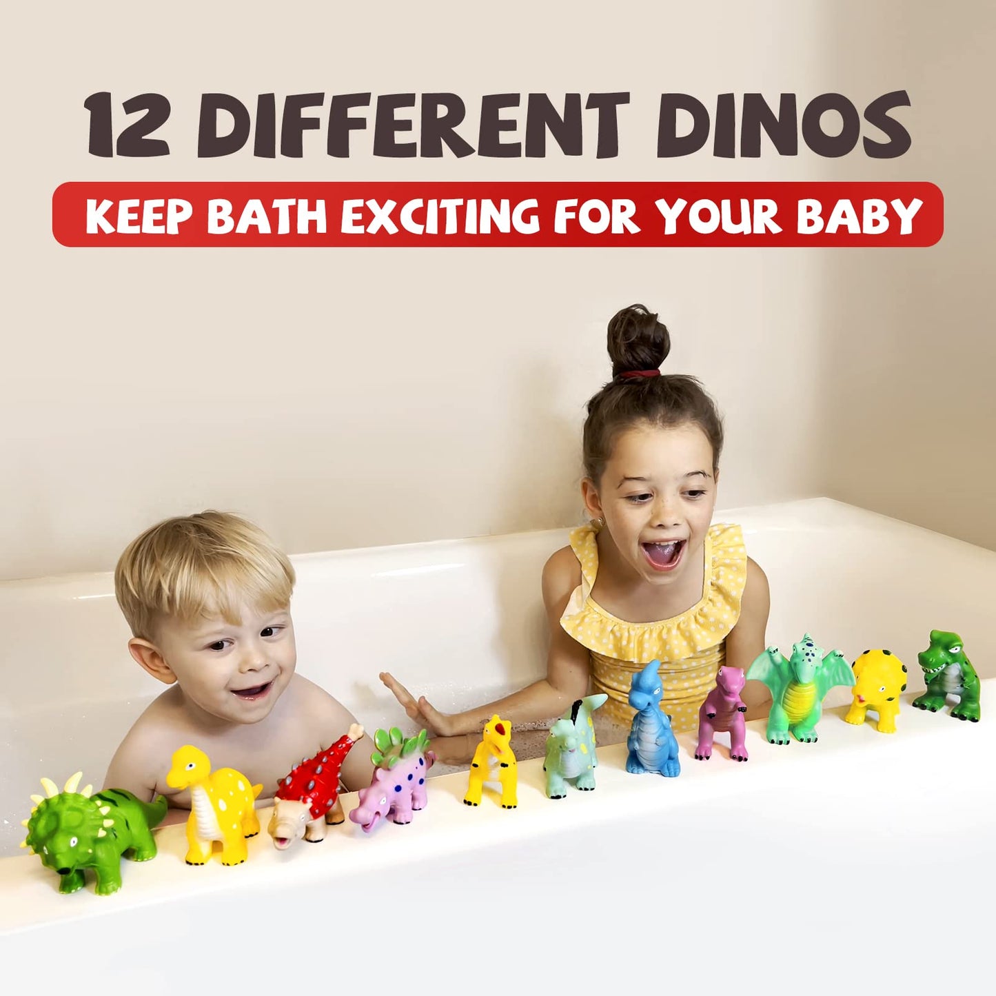 Hely Cancy Dinosaur Bath Toys for Toddler, No Hole Baby Bathtub Shower Water Pool Toys