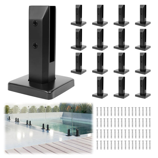 LukLoy 16 Pack NW. 2.1lb T304 Stainless Steel Glass Railing Spigot Heavy-Duty Matte Black Clamp Post Glass Railing System, No-Drill Design for Pool, Deck, Stair, Balustrade, Balcony Black - Level 2