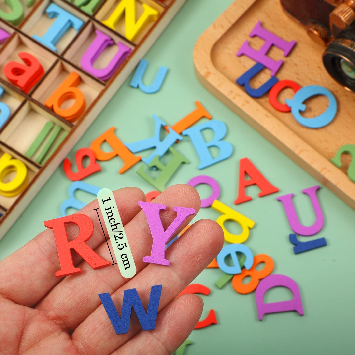 Blulu 248 Pcs 1 Inch Wood Alphabet Letters Numbers Blank Unfinished Wooden Letters Numbers for Crafts with Rustic Storage Tray for Spelling Learning Education Back to School Gifts(Colorful)