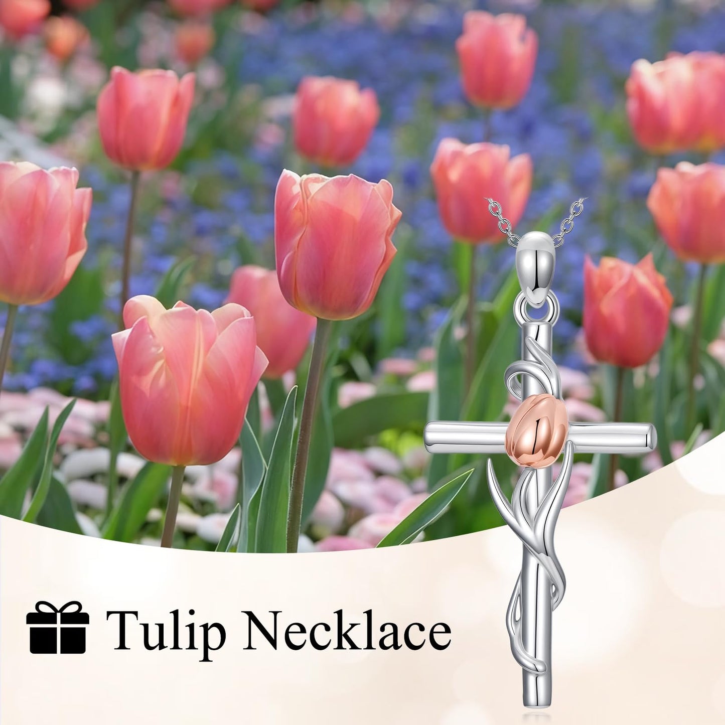 YYB Tulip Cross Necklace 925 Sterling Silver Tulip Gifts for Women Dainty Silver Cross Necklace Christian Religious Gifts for Women Mothers Day Gifts