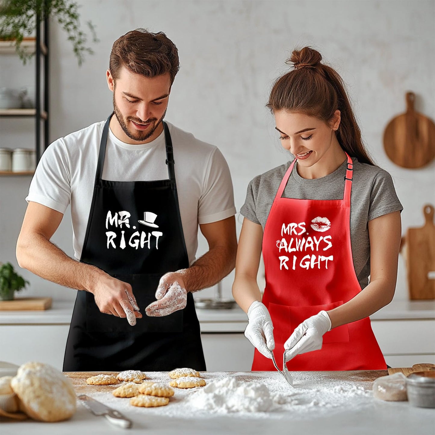 zukmvuh Couple Apron Gifts, Funny Aprons for Couple Set, Wedding Gifts Bride Engagement Gifts Cooking Aprons Adjustable for Women Men Valentine’s Day