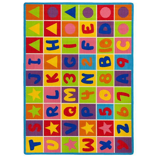 Kids/Baby Room/Daycare/Classroom/Playroom Area Rug Letters Numbers Fun Educational Shapes Non-Slip Back Bright Colorful Vibrant Colors (8 Feet X 10 Feet)