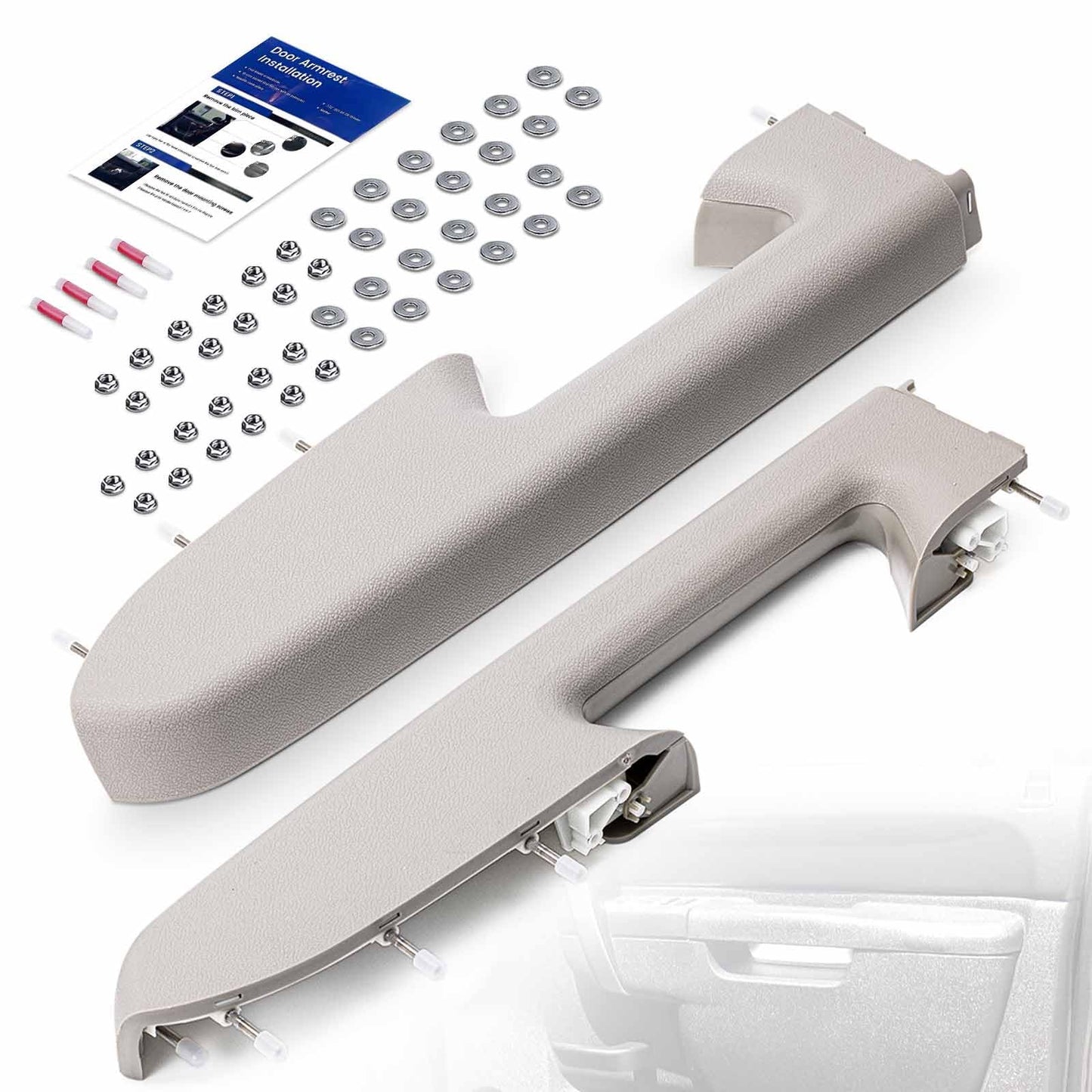 Left Driver & Right Passenger Side Armrest Repair Kit Fit for Chevy Silverado 1500 2500HD 3500HD 2010-2014 For GMC Sierra 1500 2500 HD 3500 HD 2010-2014 Door Panel with Release Handle Below Armrest