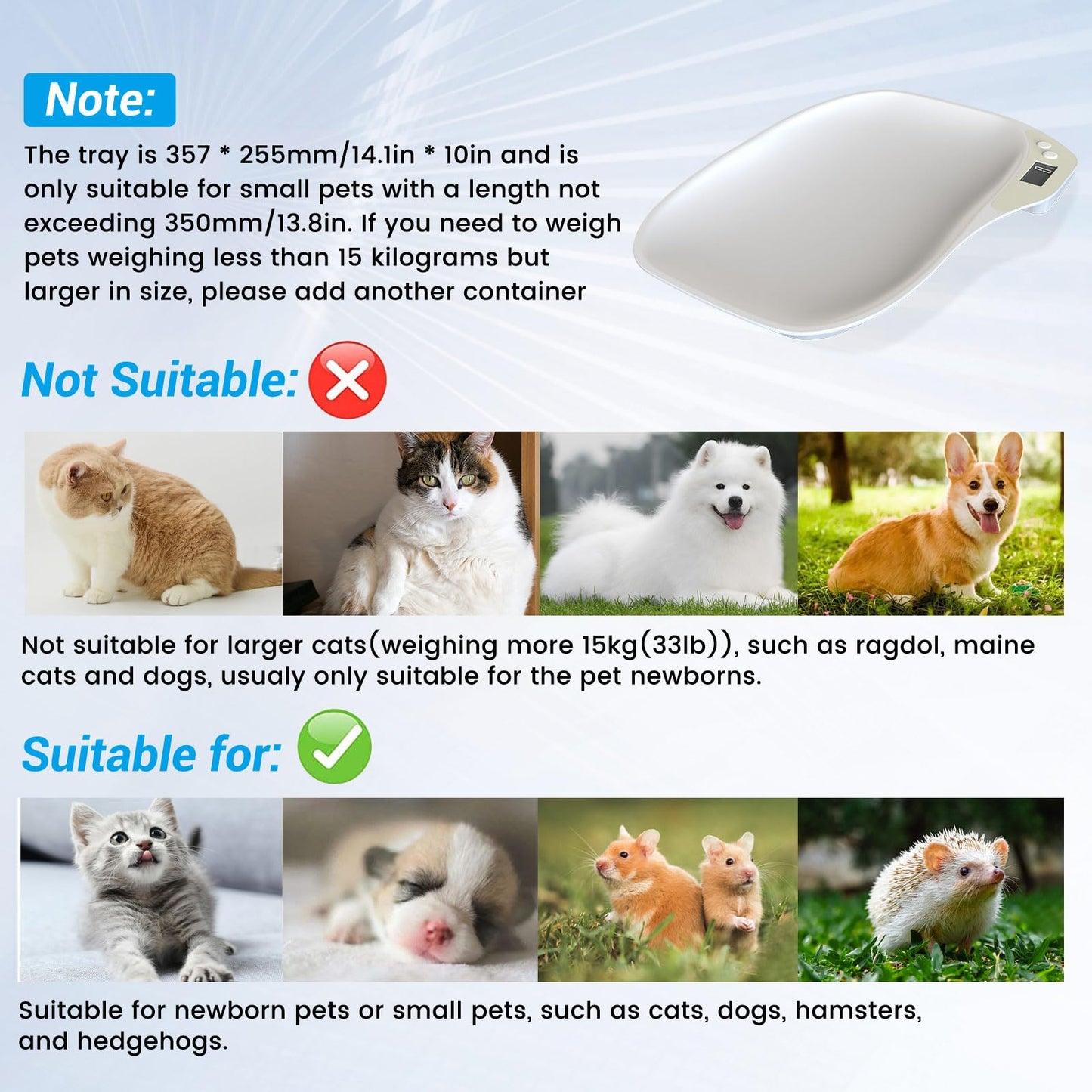 Small Digital Pet Scale for Dogs Cats, Max 33 lbs LCD Display Small Animal Scale, Multi-Function Mini Electronic Kitchen Food Weighing Scales, for Hamster Kitten Puppy Hamster Little Bird