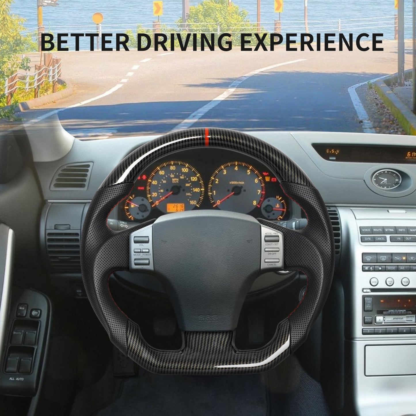 JIANGGAI Hydro-Dip Carbon Fiber Perforated Leather Grip Steering Wheel, Car Steering Wheel Fit for Infiniti G35 2004-2007